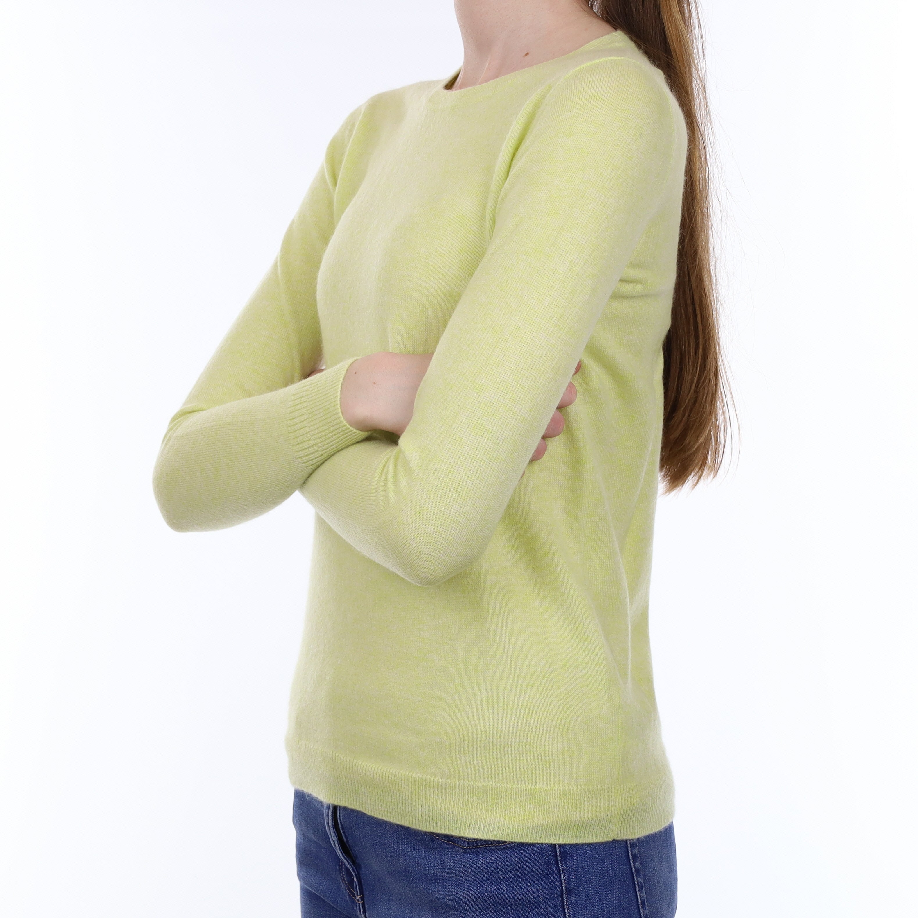 Lemon Yellow Marl Cashmere Crew Neck Jumper Extra Small