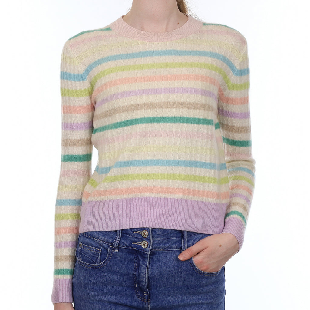 Multicolour Pastel Stripe Cashmere Crew Neck Jumper Extra Small