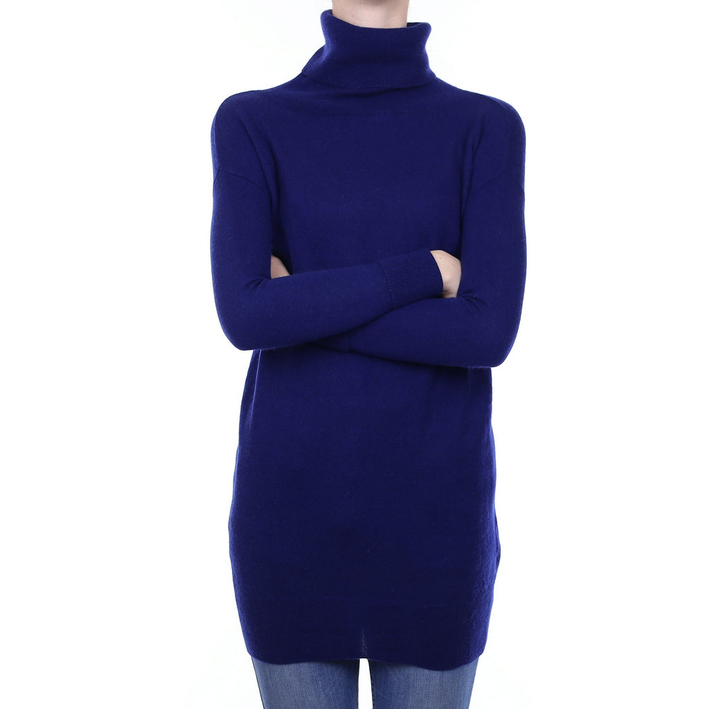 Indigo Blue Cashmere Longline Polo Neck Tunic Jumper Extra Small