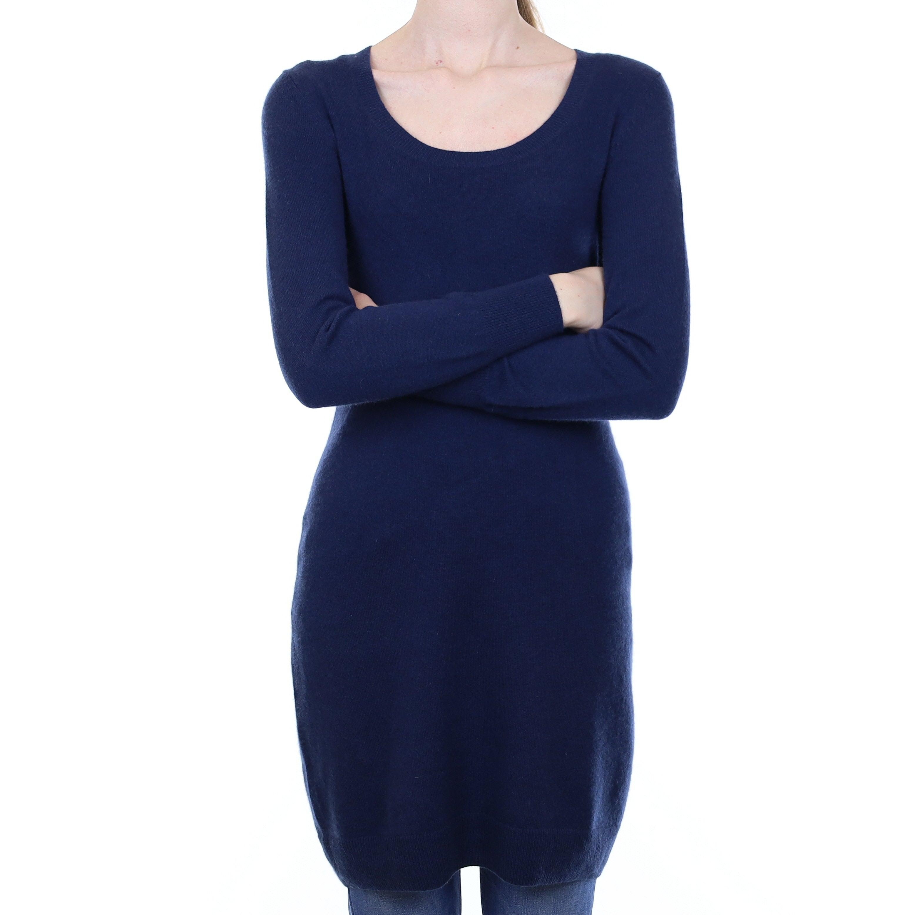 French Navy Cashmere Scoop Neck Dress Extra Small
