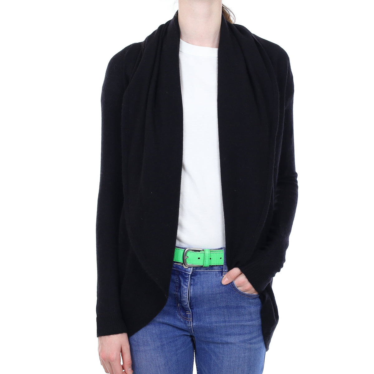 Black Cashmere Collared Waterfall Cardigan Extra Small