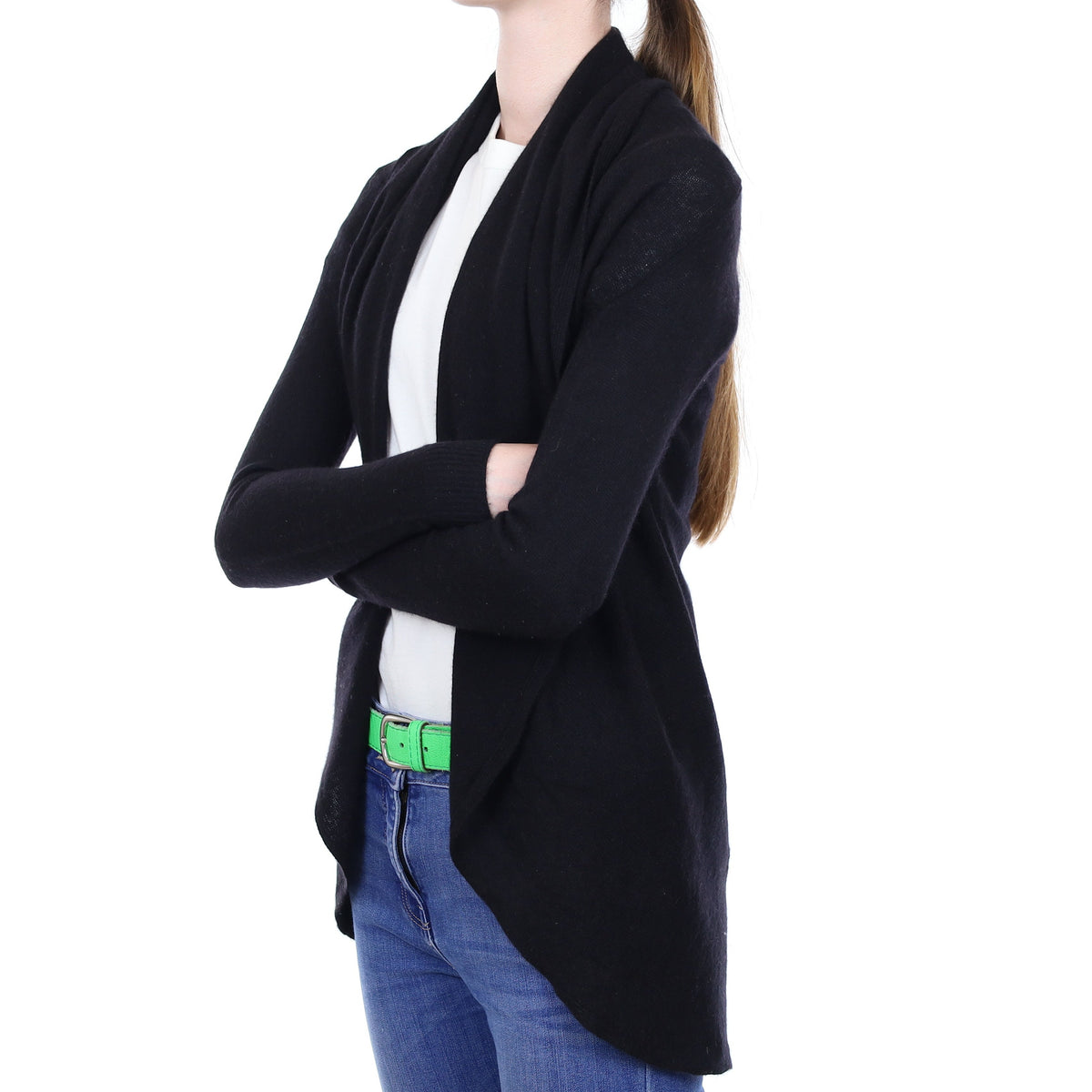 Black Cashmere Collared Waterfall Cardigan Extra Small