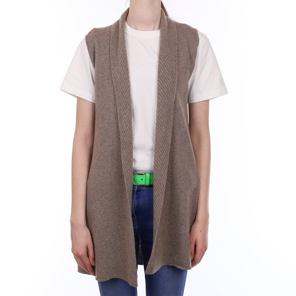 Mink Brown Cashmere Sleeveless Edge to Edge Cardigan Extra Small