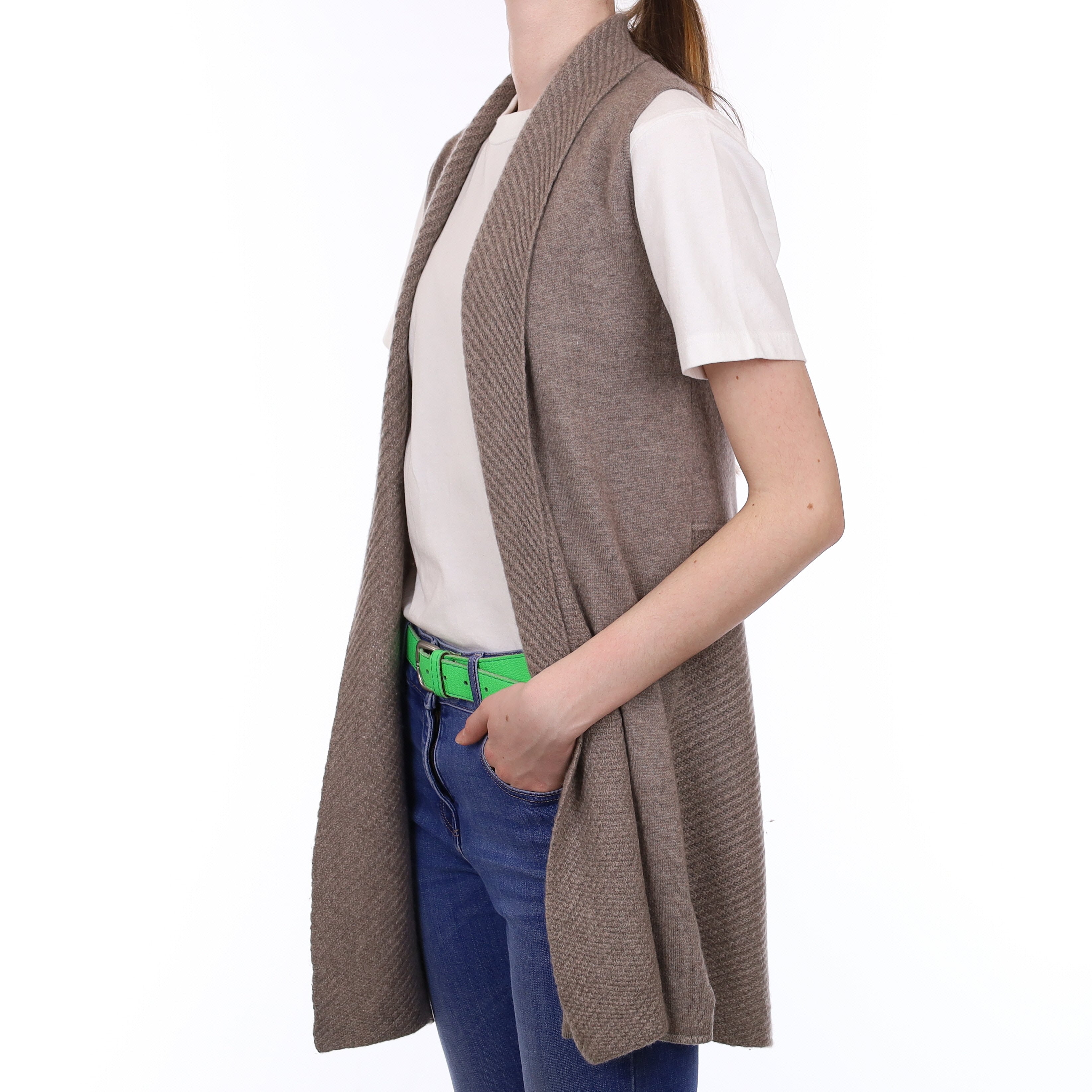Mink Brown Cashmere Sleeveless Edge to Edge Cardigan Extra Small