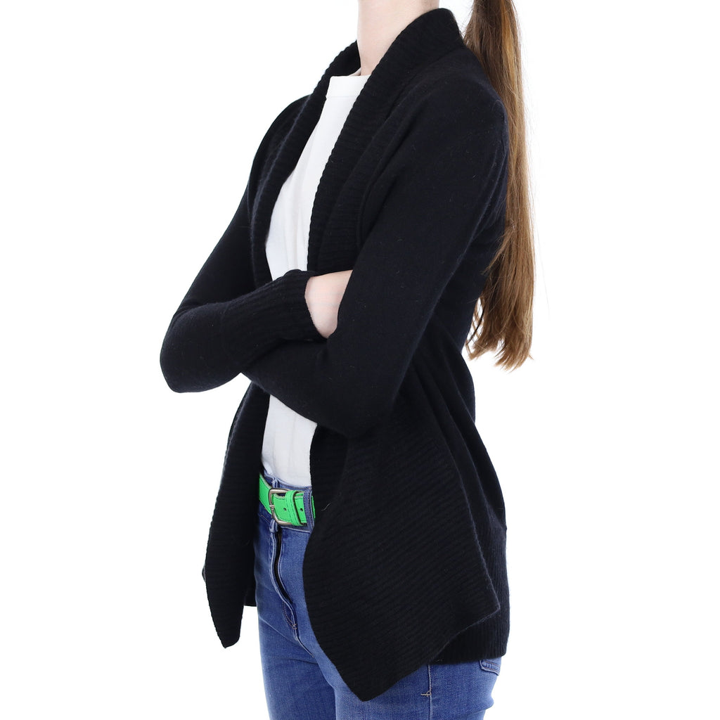 Black Cashmere Collared Edge to Edge Cardigan Extra Small