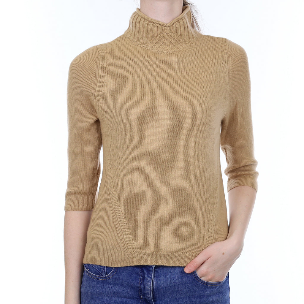 Caramel Heavy Knit Cashmere 1/2 Sleeve Turtleneck Jumper Extra Small