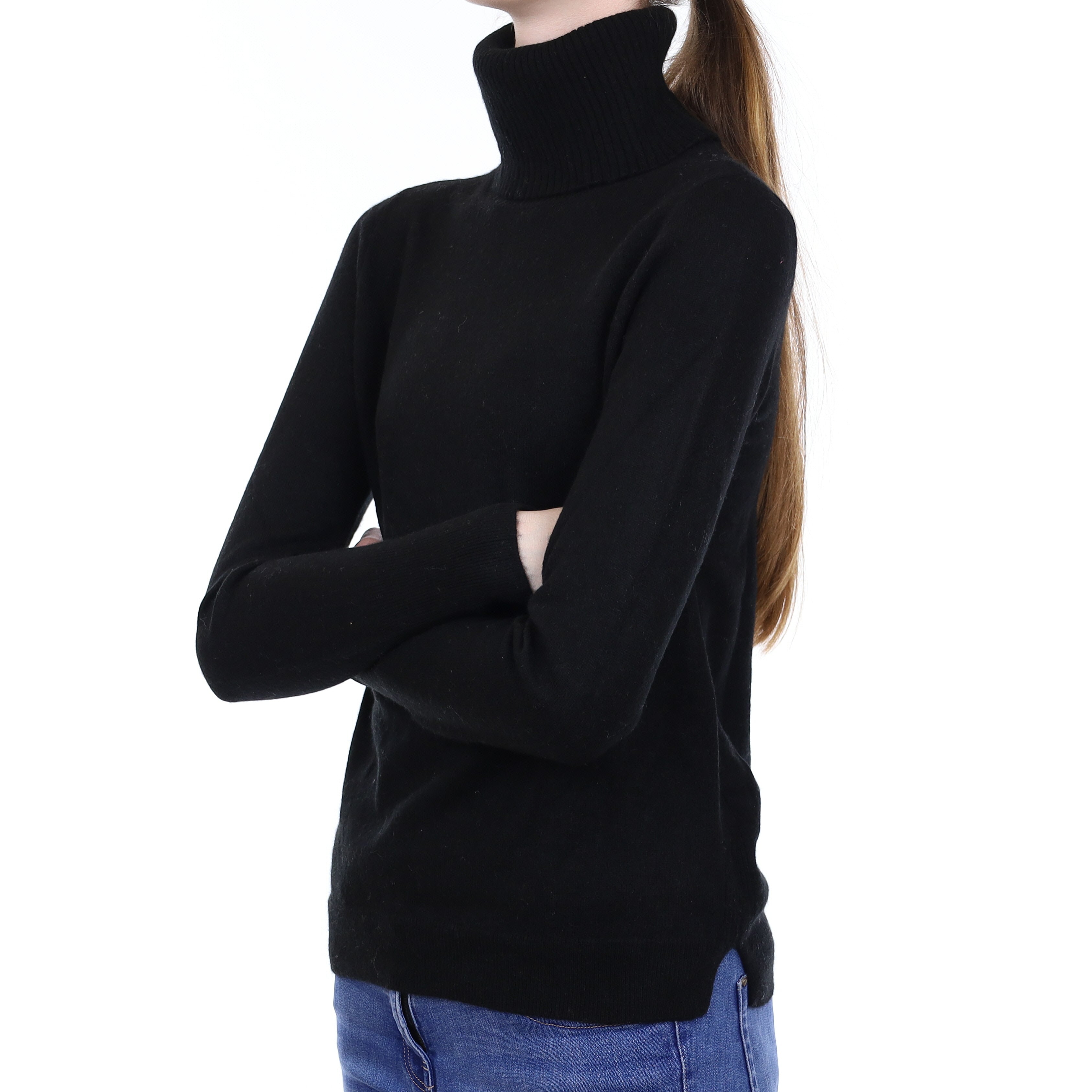 Black Cashmere Polo Neck Jumper Extra Small