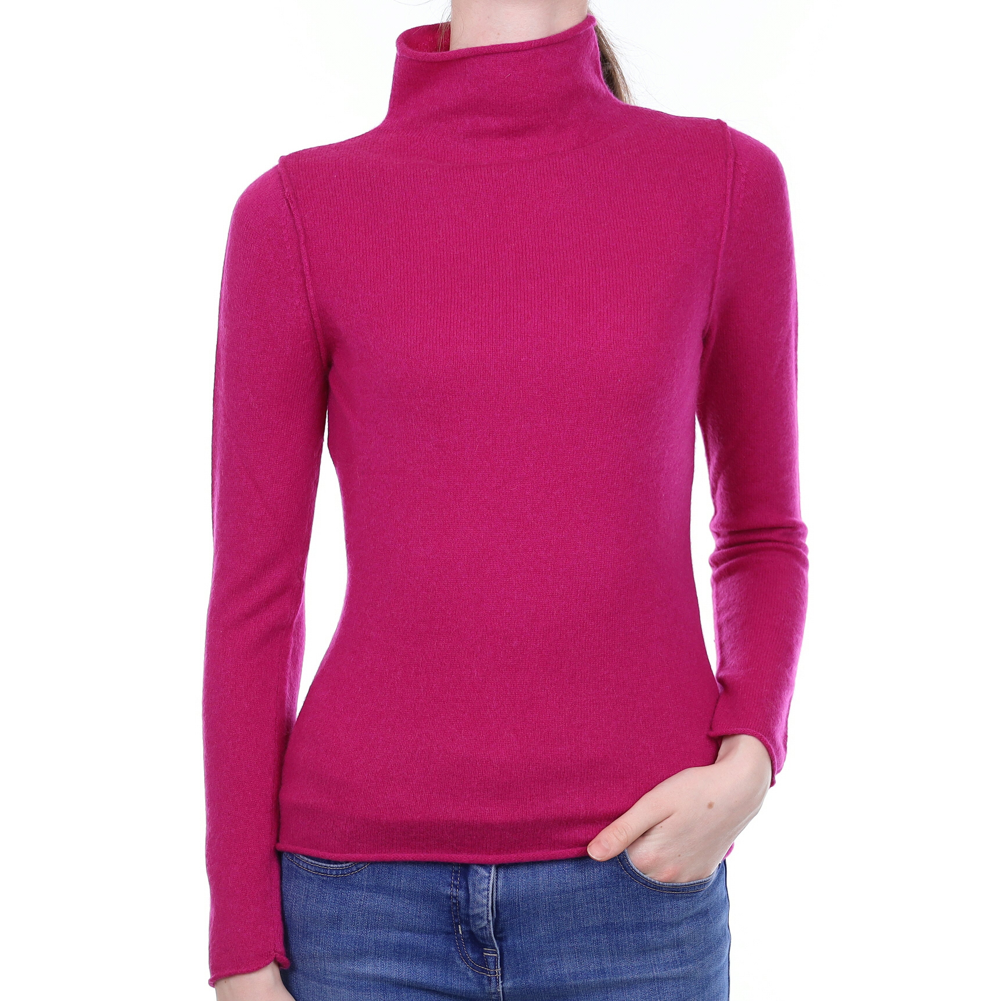 Fuchsia Pink Cashmere Funnel Neck Jumper Extra Small