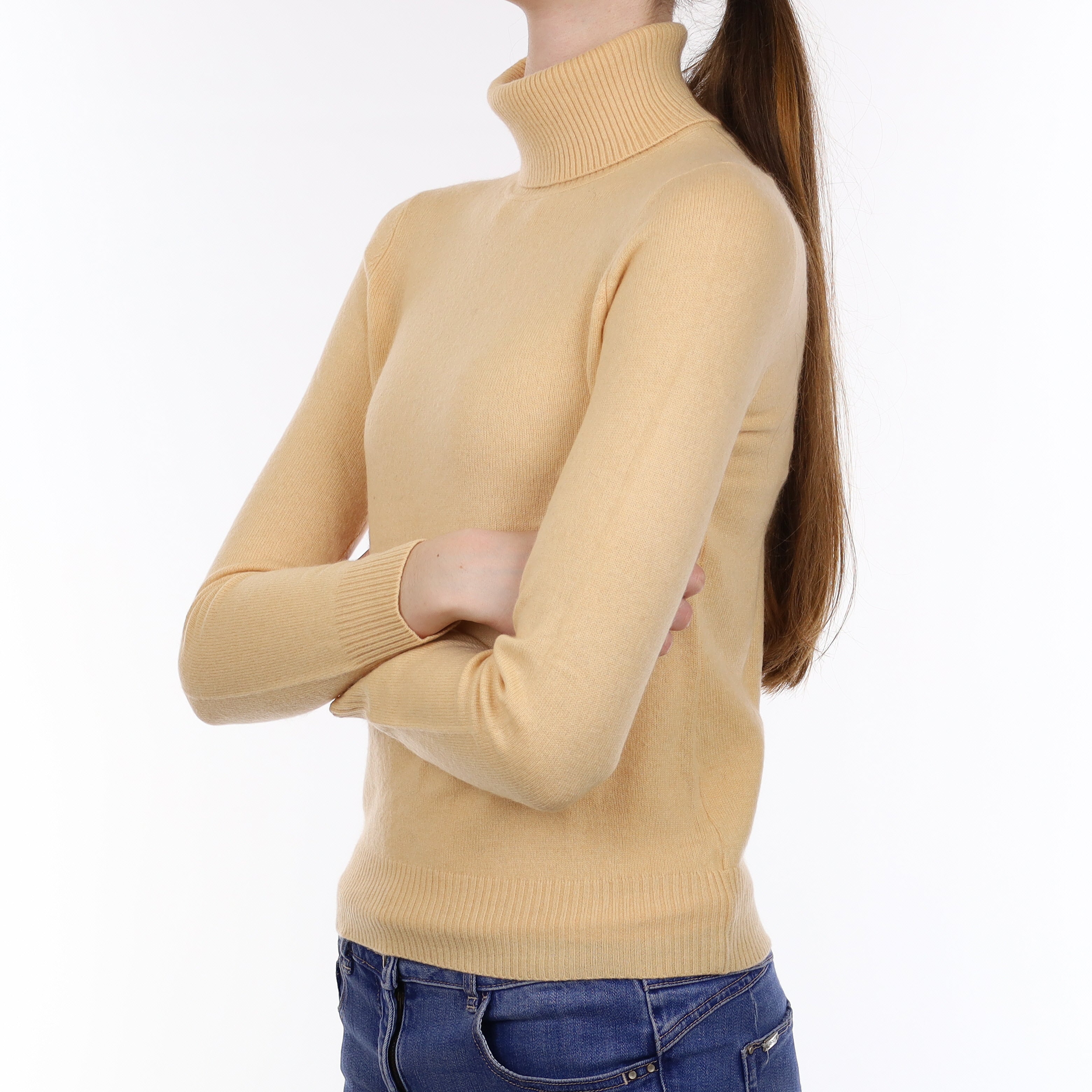 Pale Apricot Cashmere Polo Neck Jumper Extra Small