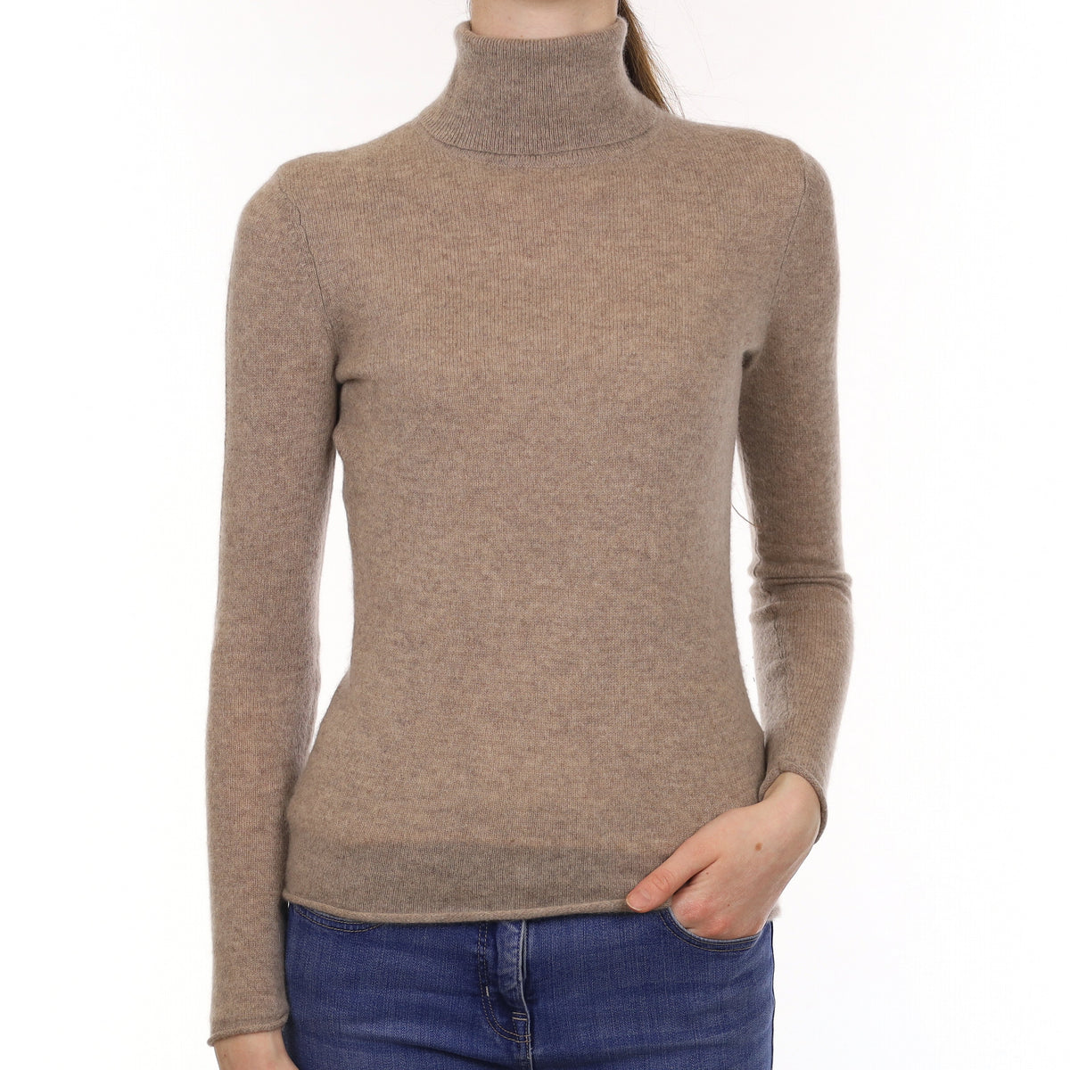 Fawn Brown Cashmere Polo Neck Jumper Extra Small