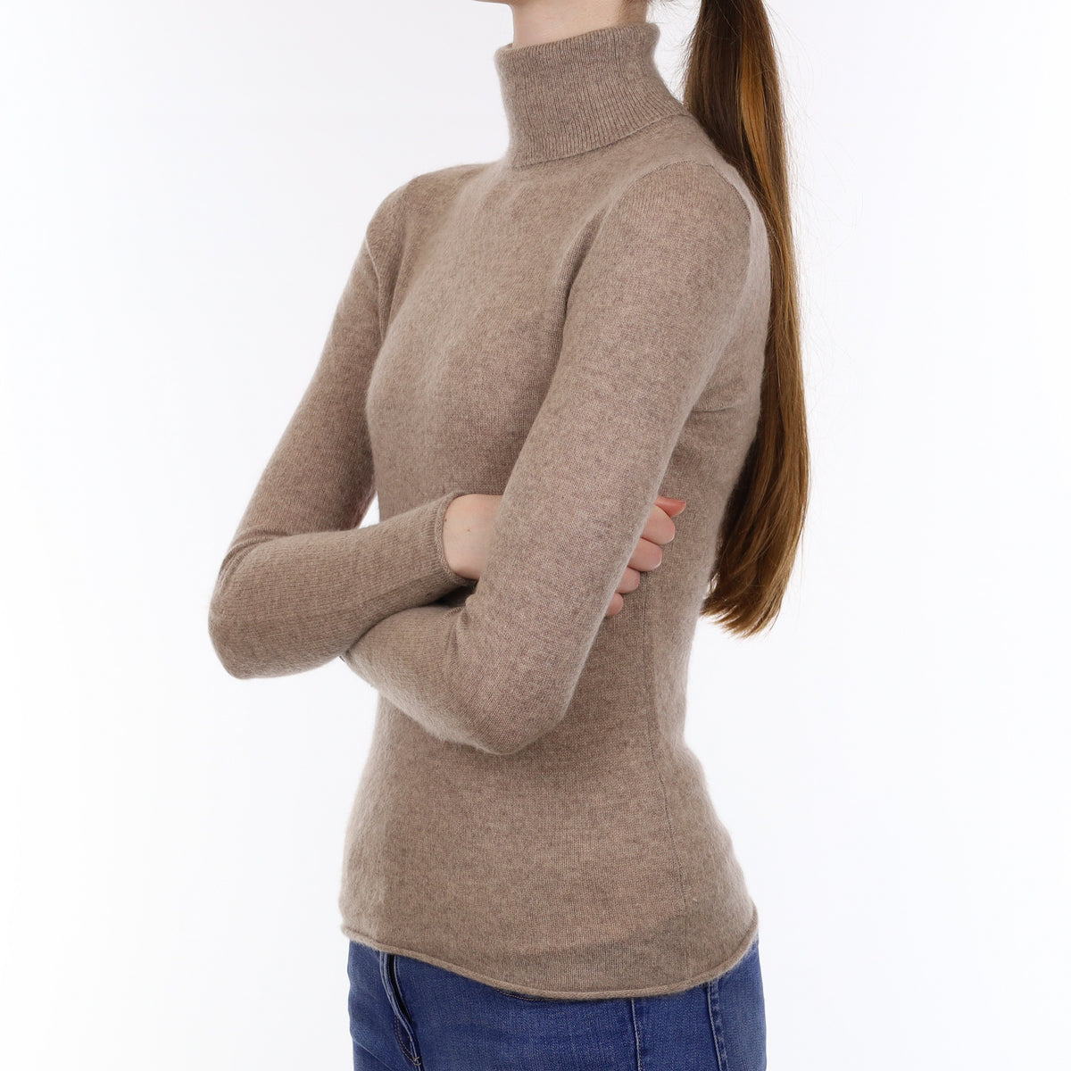 Fawn Brown Cashmere Polo Neck Jumper Extra Small