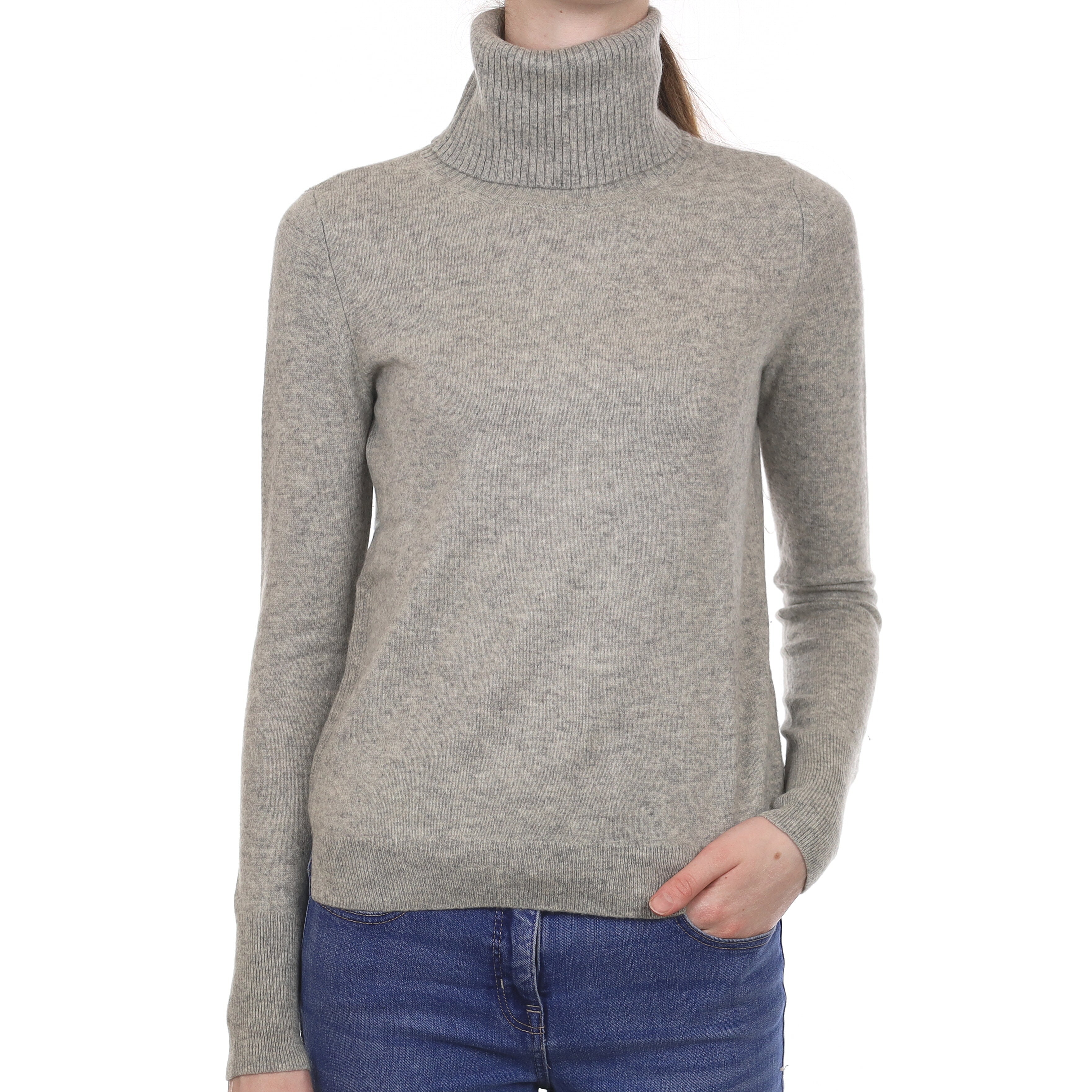 Smoke Grey Cashmere Polo Neck Jumper Extra Small