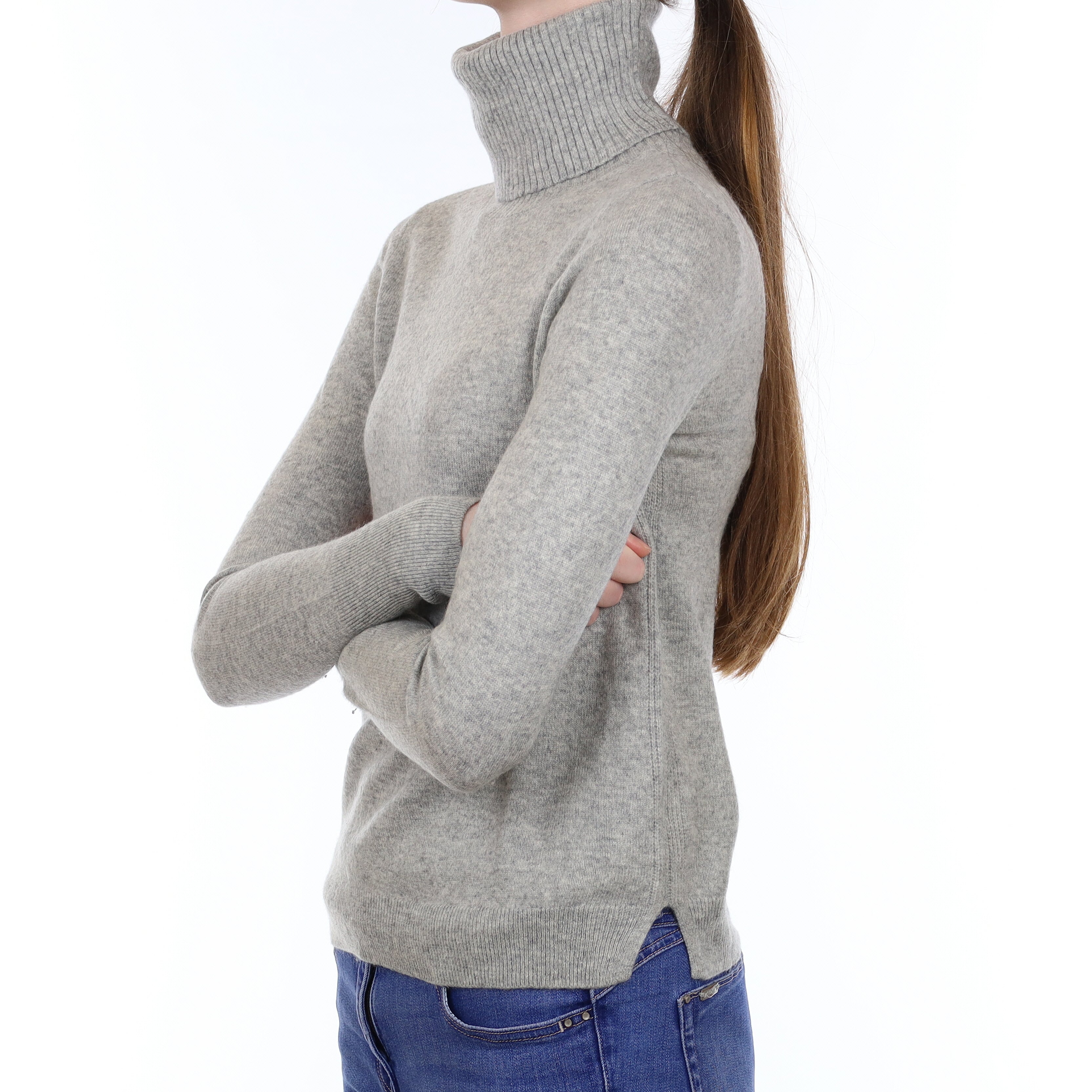 Smoke Grey Cashmere Polo Neck Jumper Extra Small
