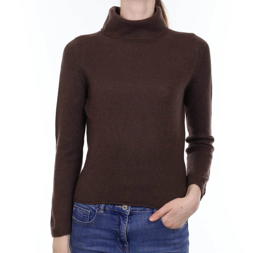 Mole Brown Heavy Knit Cashmere Polo Neck Jumper Extra Small