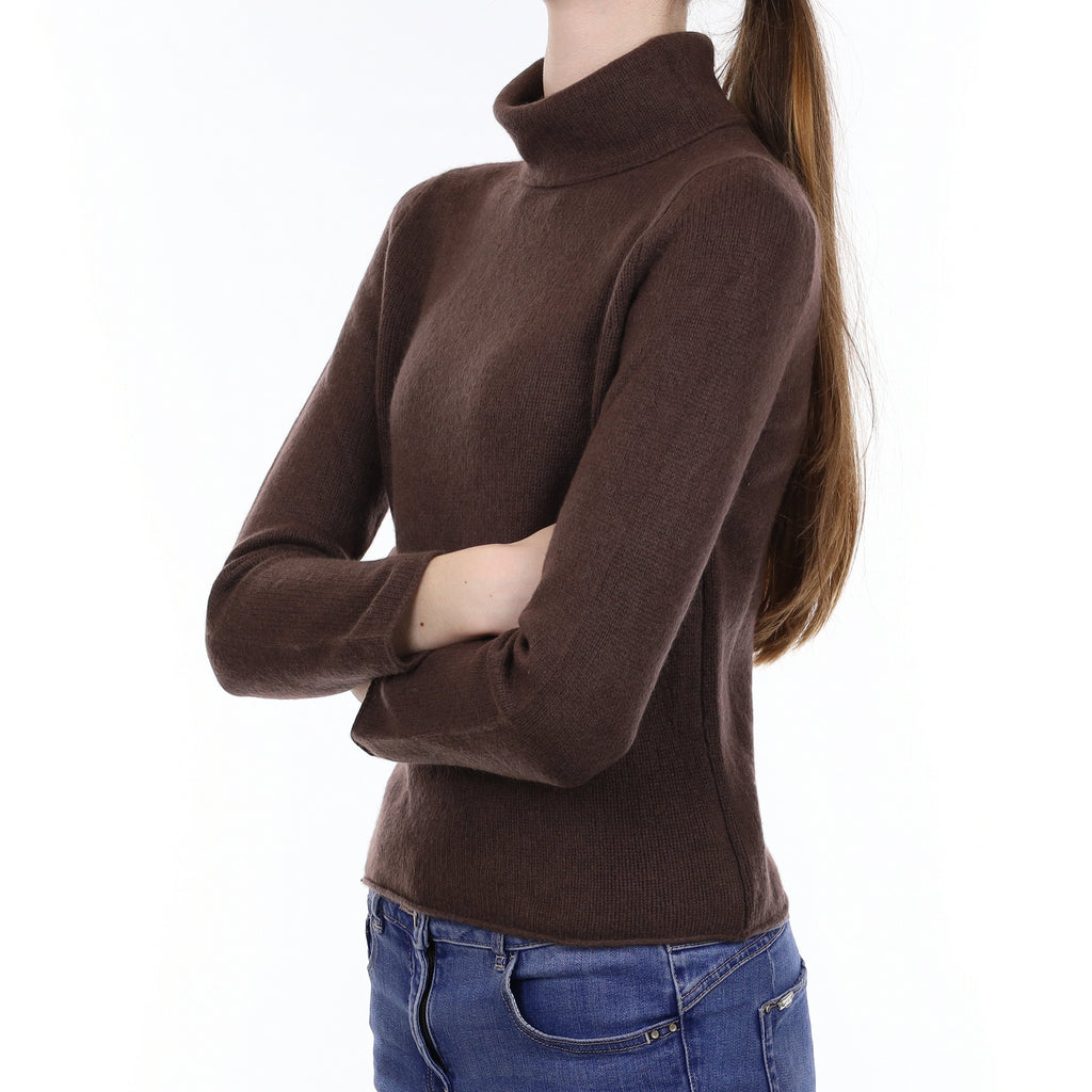 Mole Brown Heavy Knit Cashmere Polo Neck Jumper Extra Small