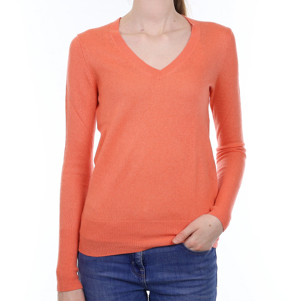 Neon Orange Cashmere V Neck Jumper Extra Small