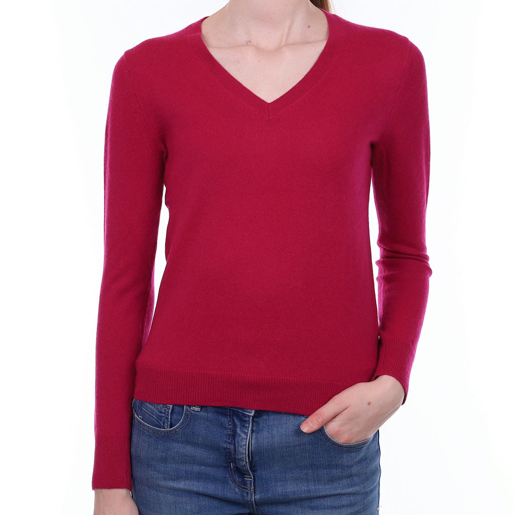 Cherry Pink Cashmere V Neck Jumper Extra Small