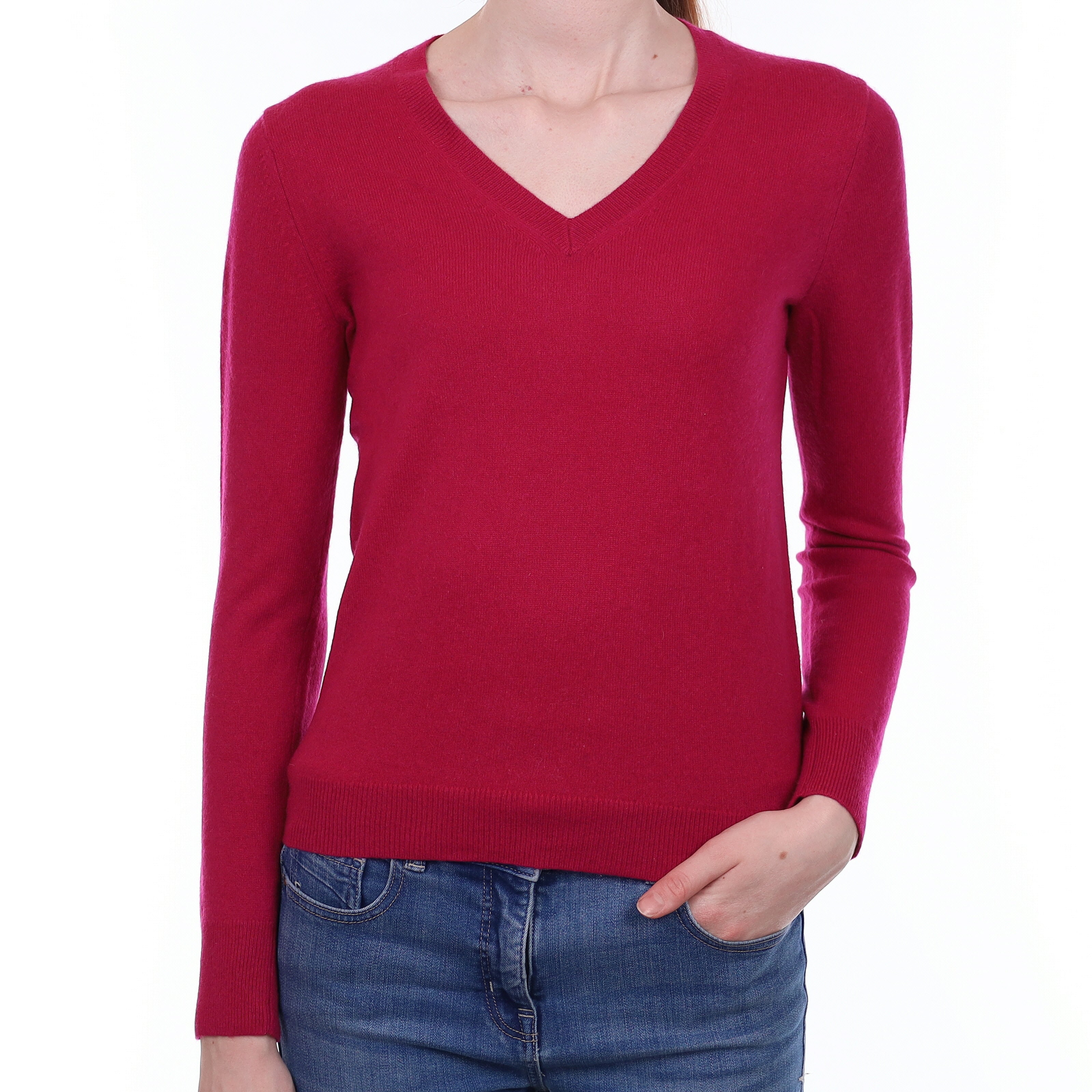 Cherry Pink Cashmere V Neck Jumper Extra Small