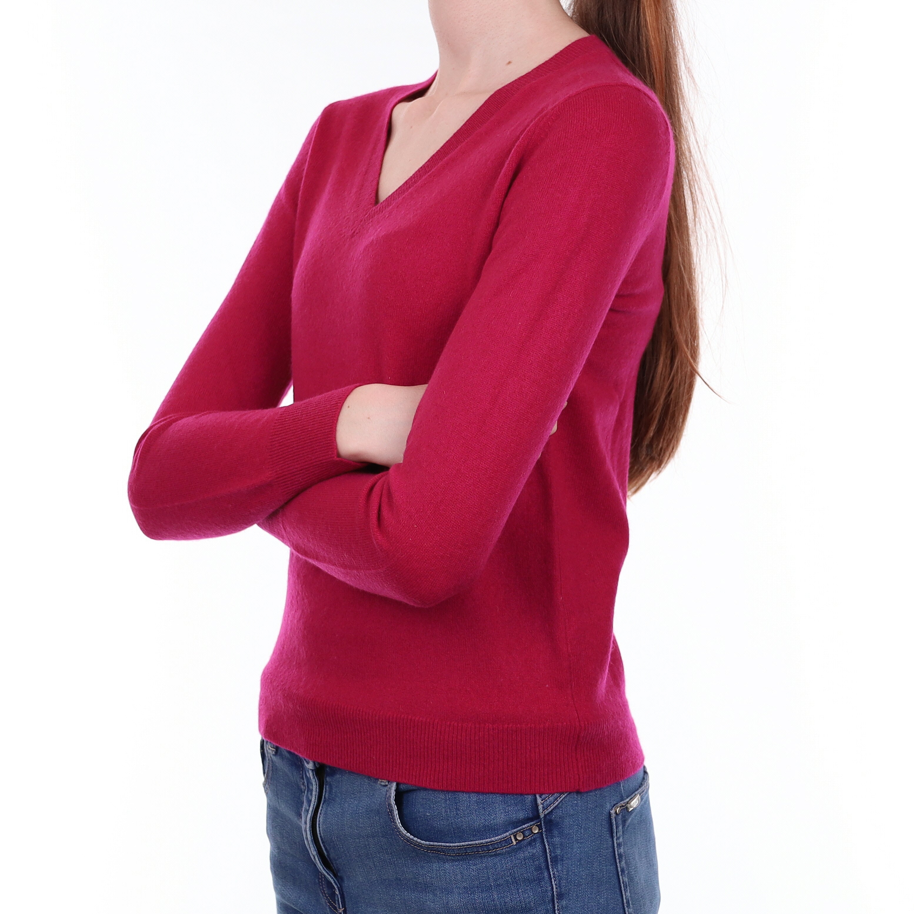 Cherry Pink Cashmere V Neck Jumper Extra Small