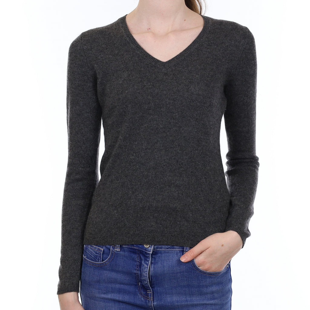 Granite Grey Cashmere V Neck Jumper Extra Small