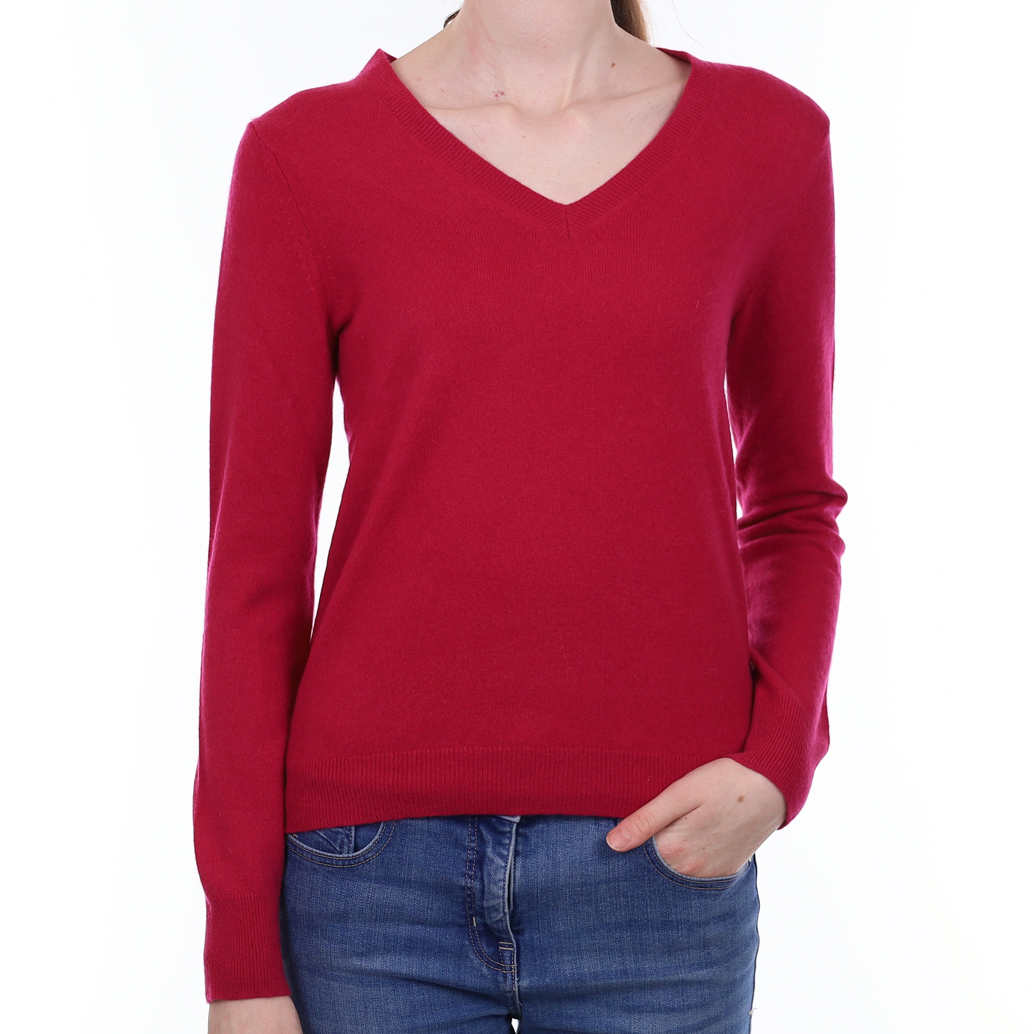 Cherry Pink Cashmere V Neck Jumper Extra Small