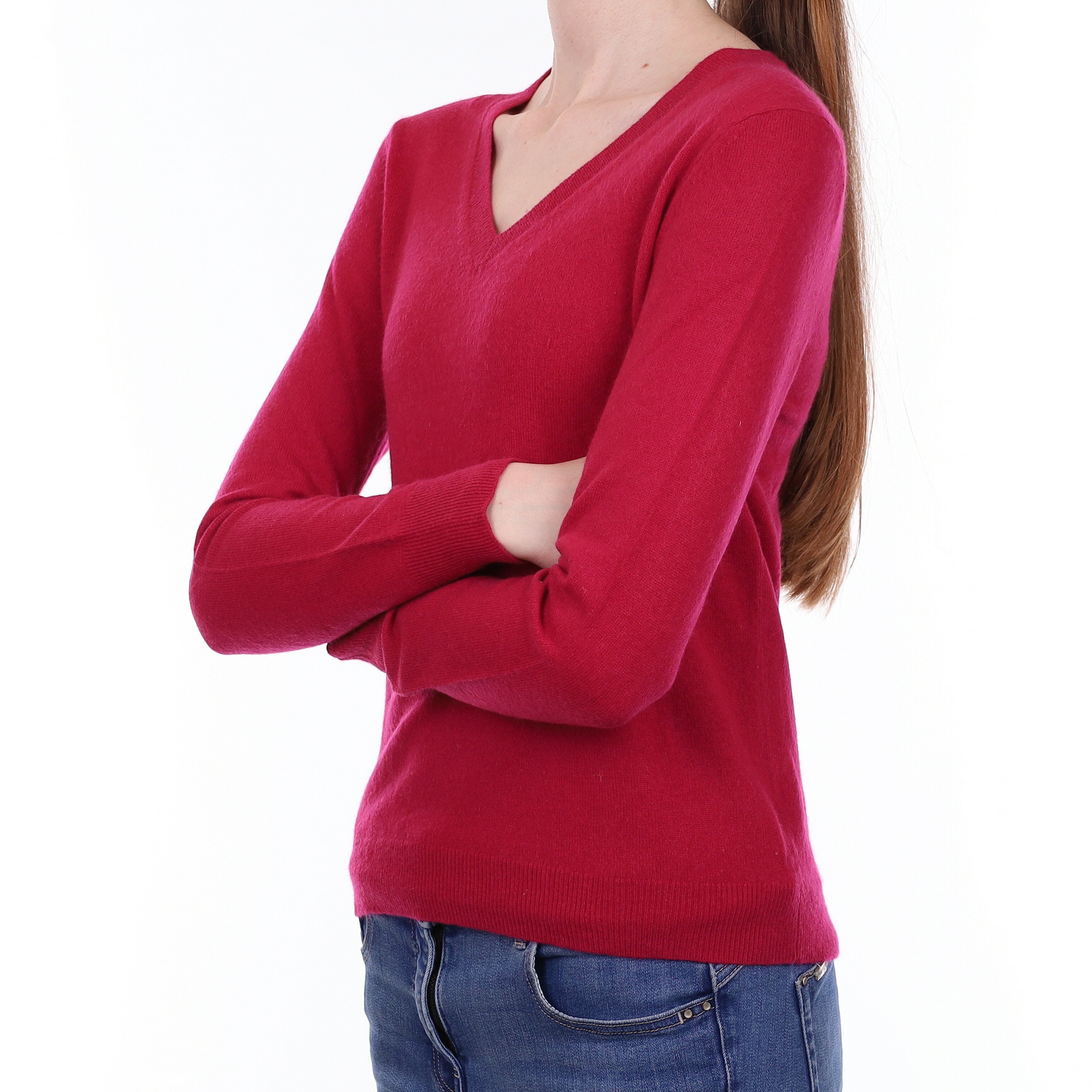 Cherry Pink Cashmere V Neck Jumper Extra Small