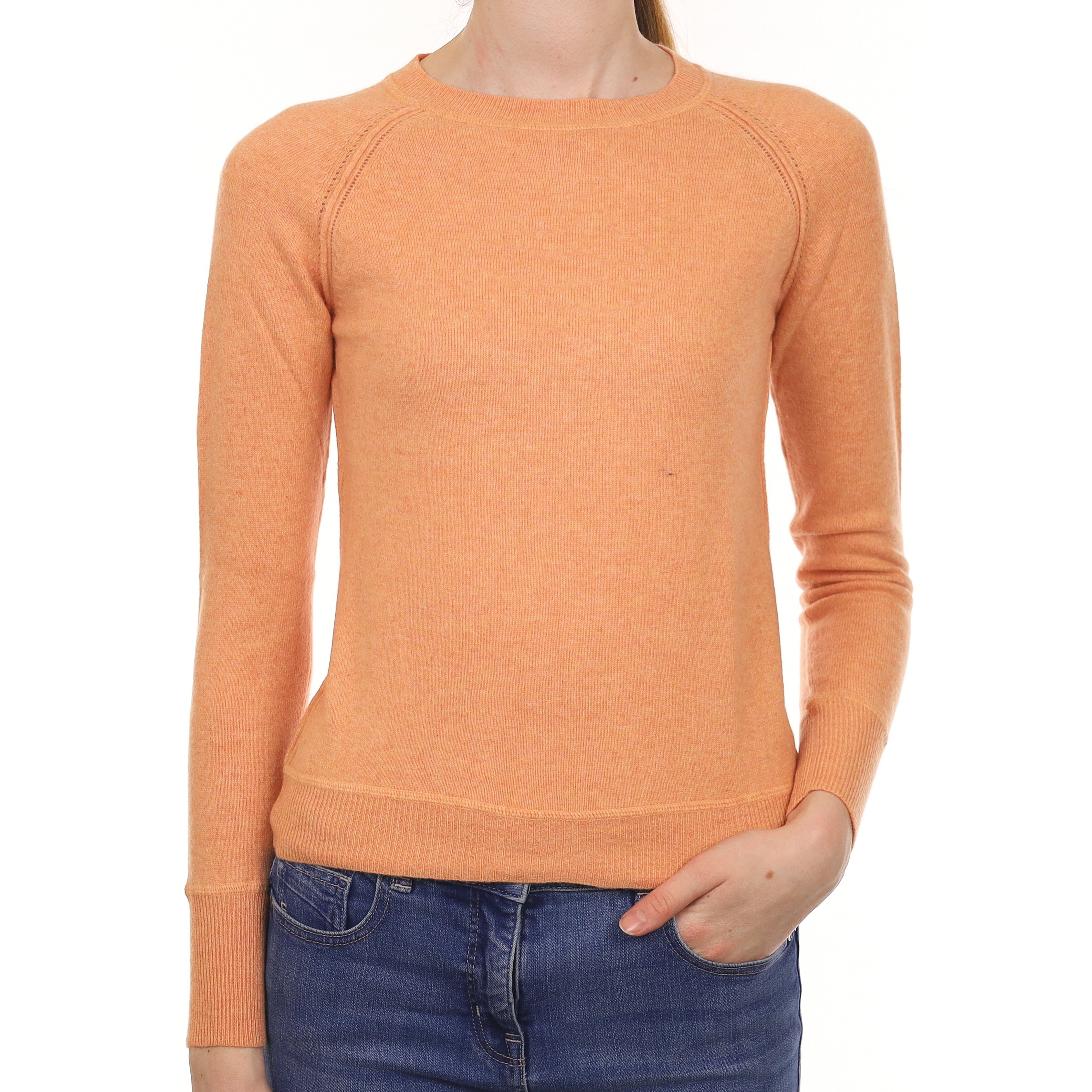 Sunset Orange Cashmere Zip Fastening Crew Neck Jumper Extra Small