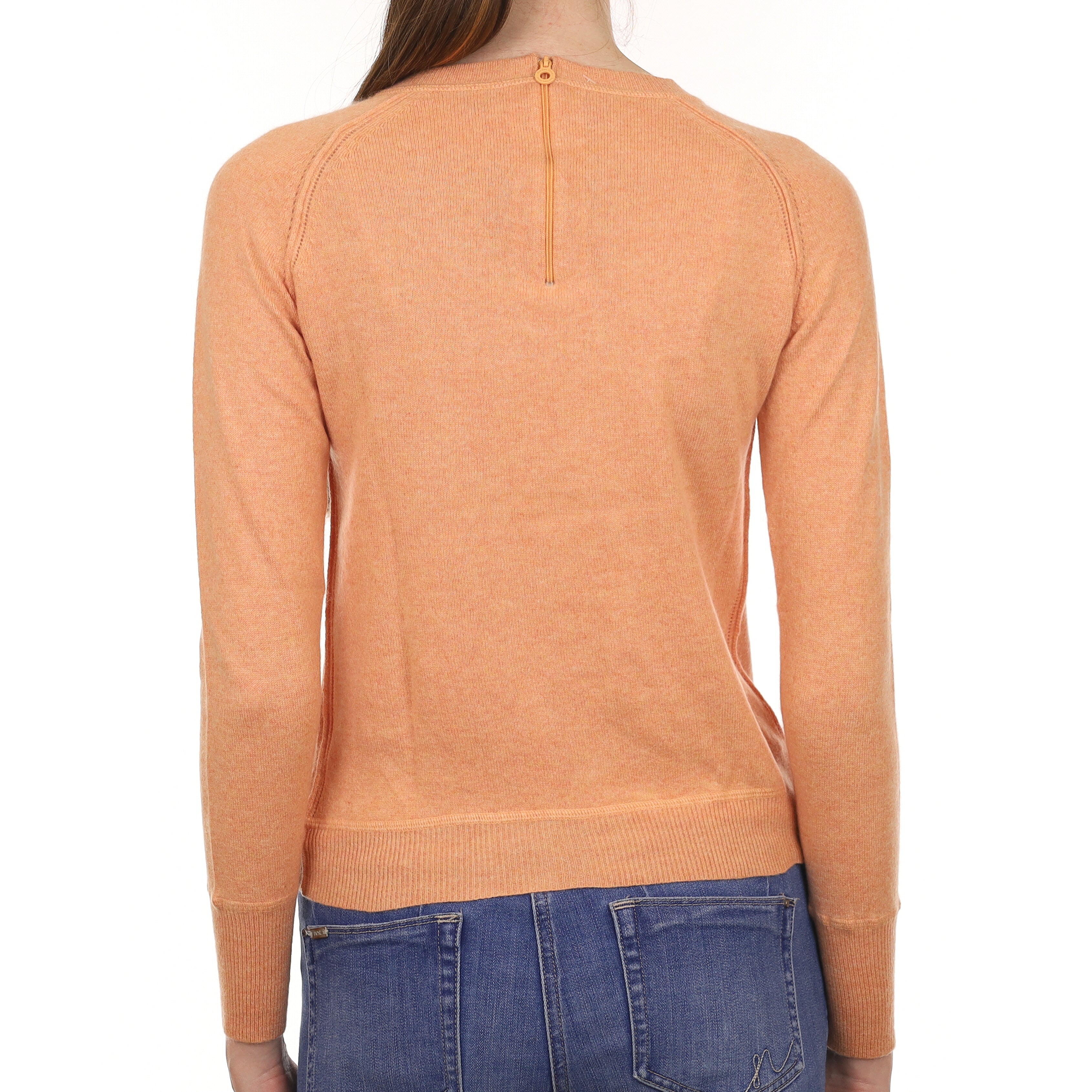 Sunset Orange Cashmere Zip Fastening Crew Neck Jumper Extra Small