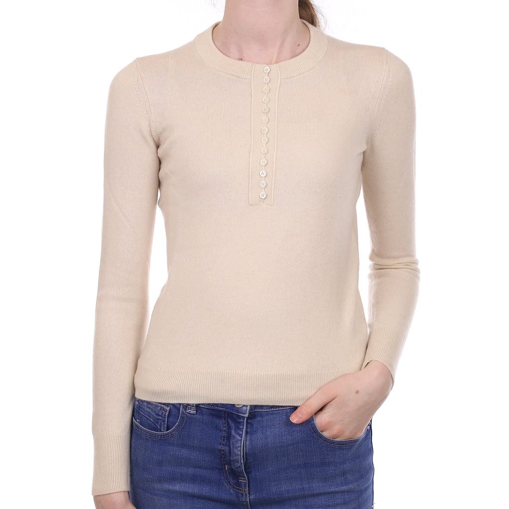 Theory Ivory Cashmere Buttoned Crew Neck Jumper Extra Small