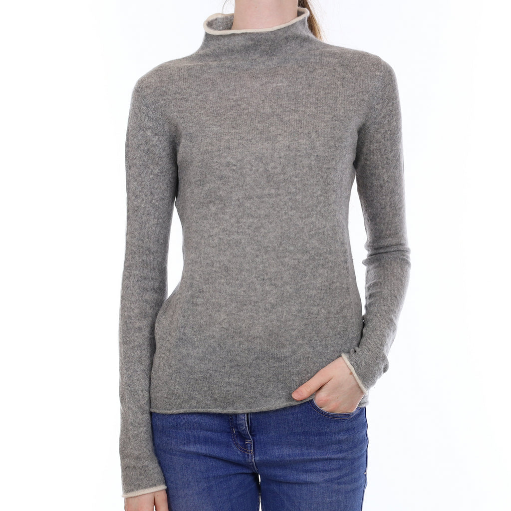 Smoke Grey Lightweight Cashmere Funnel Neck Jumper Extra Small