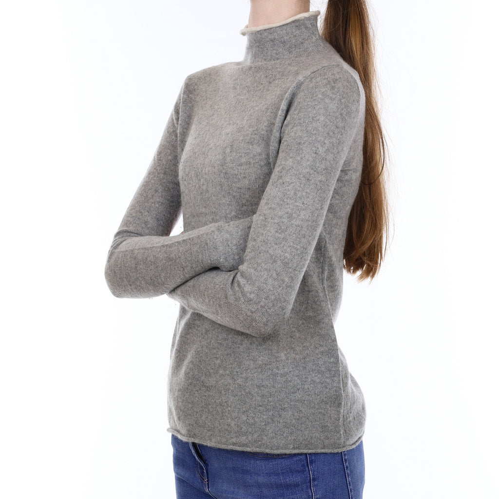 Smoke Grey Lightweight Cashmere Funnel Neck Jumper Extra Small