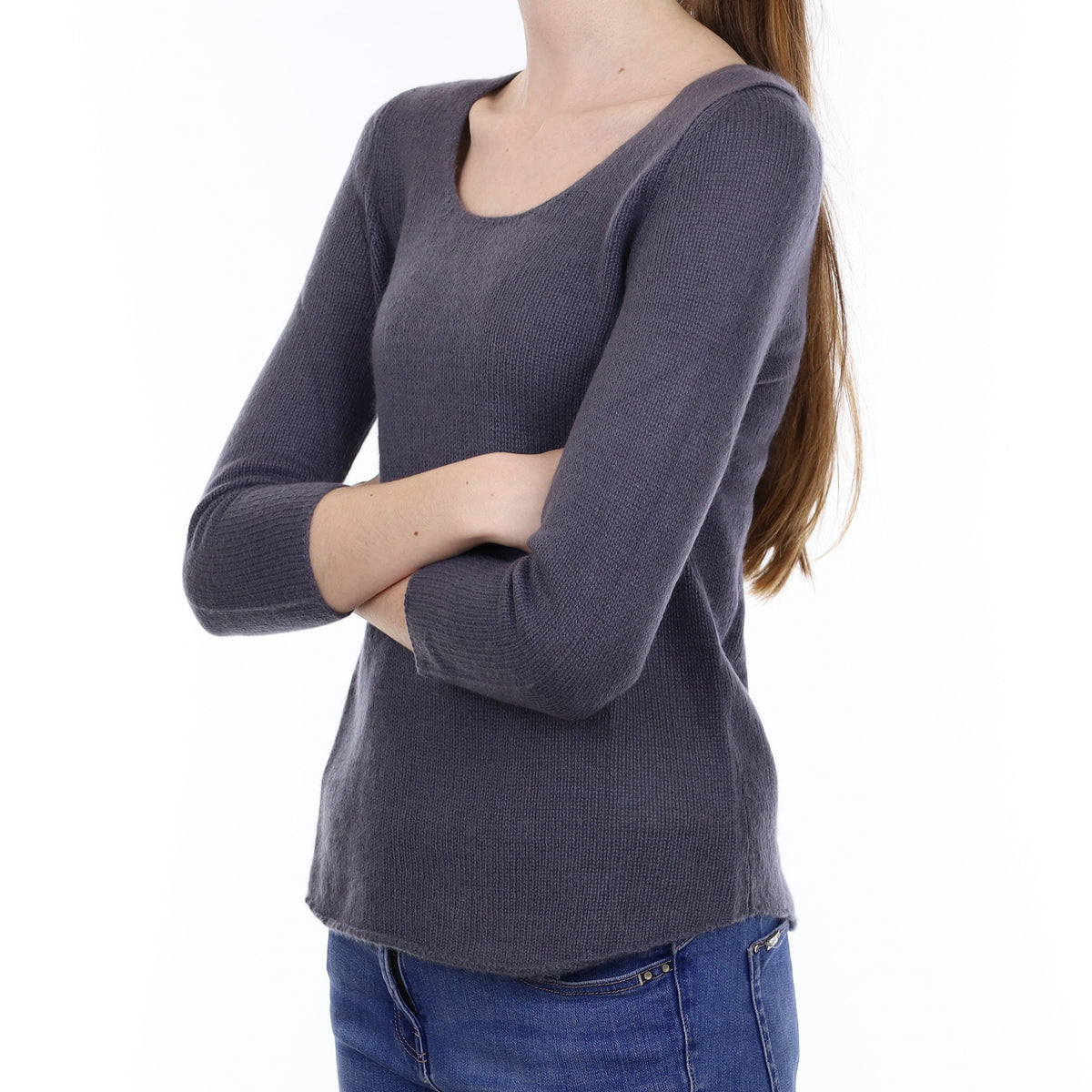 Stone Purple Cashmere Crew Neck Jumper Extra Small