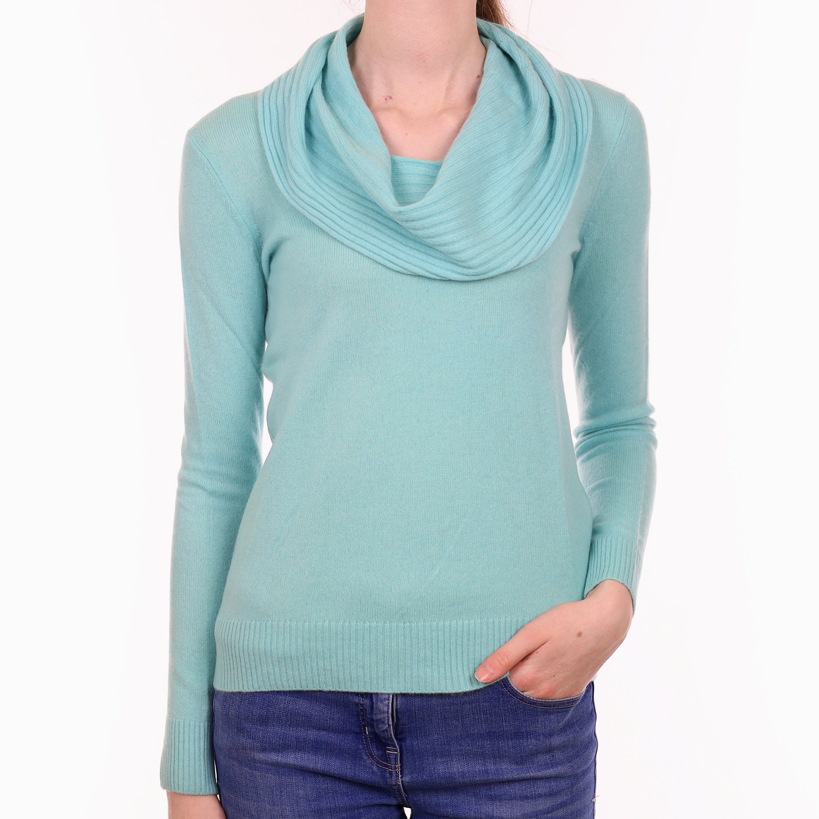 Opal Green Cashmere Cowl Neck Jumper Extra Small