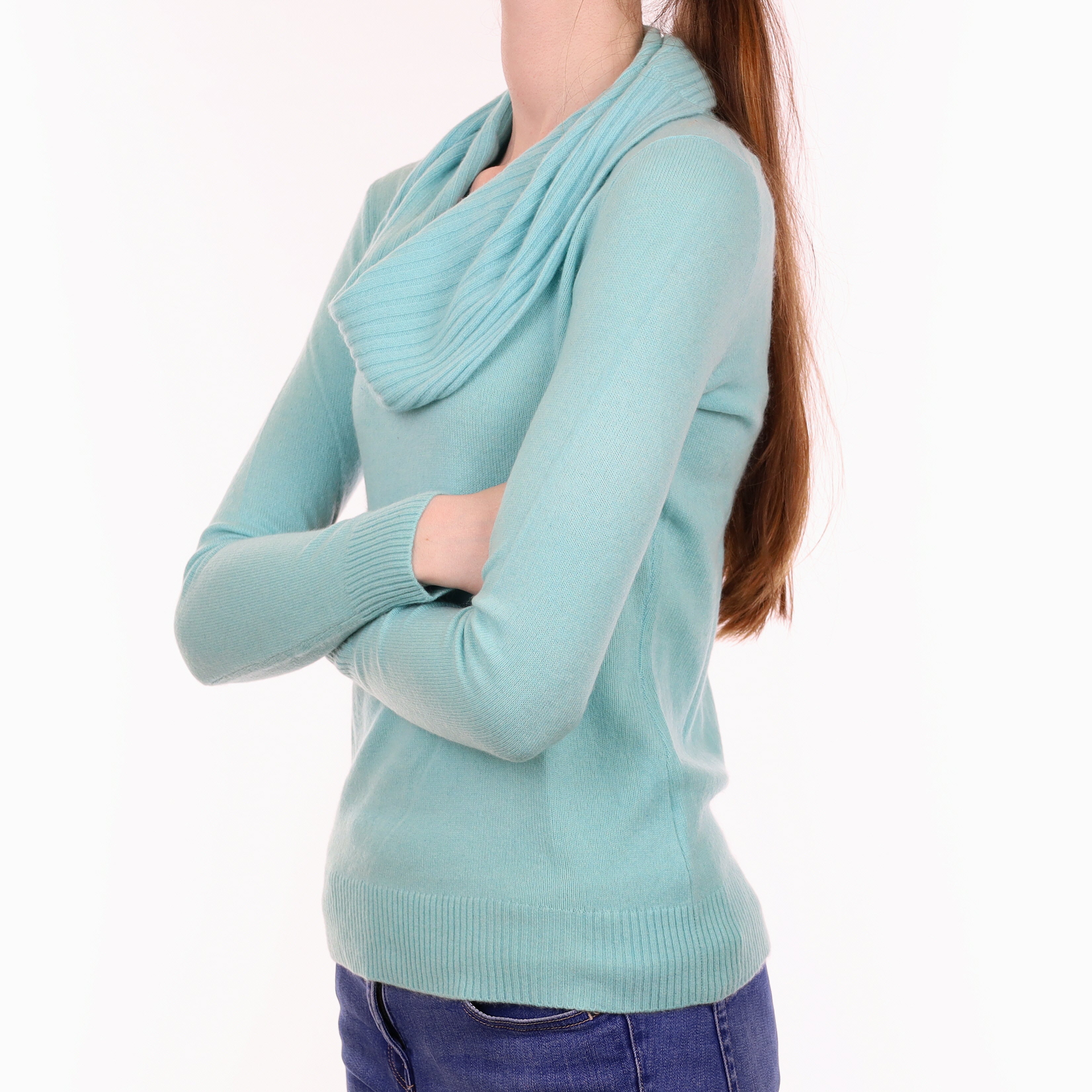 Opal Green Cashmere Cowl Neck Jumper Extra Small