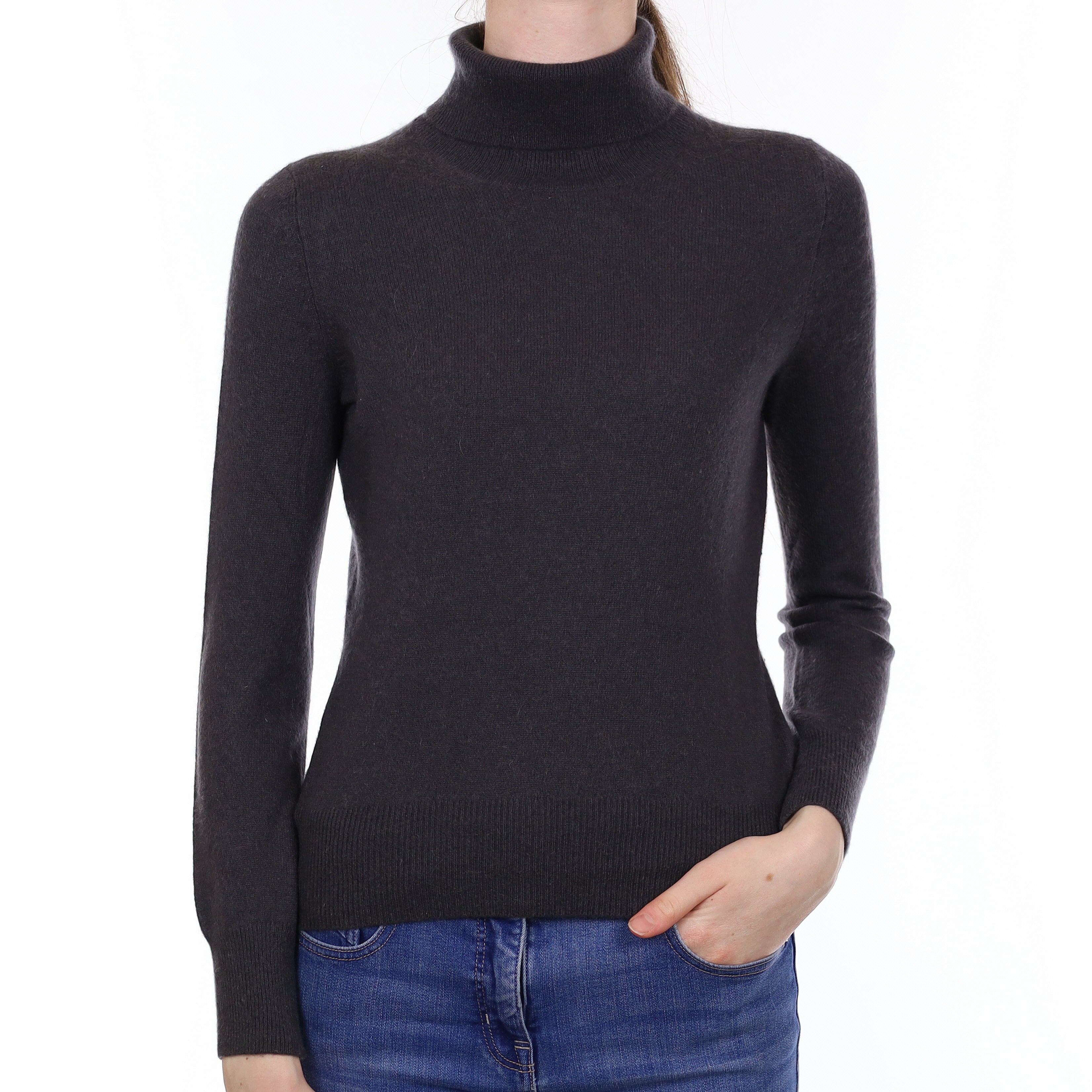 Slate Grey Cashmere Polo Neck Jumper Extra Small