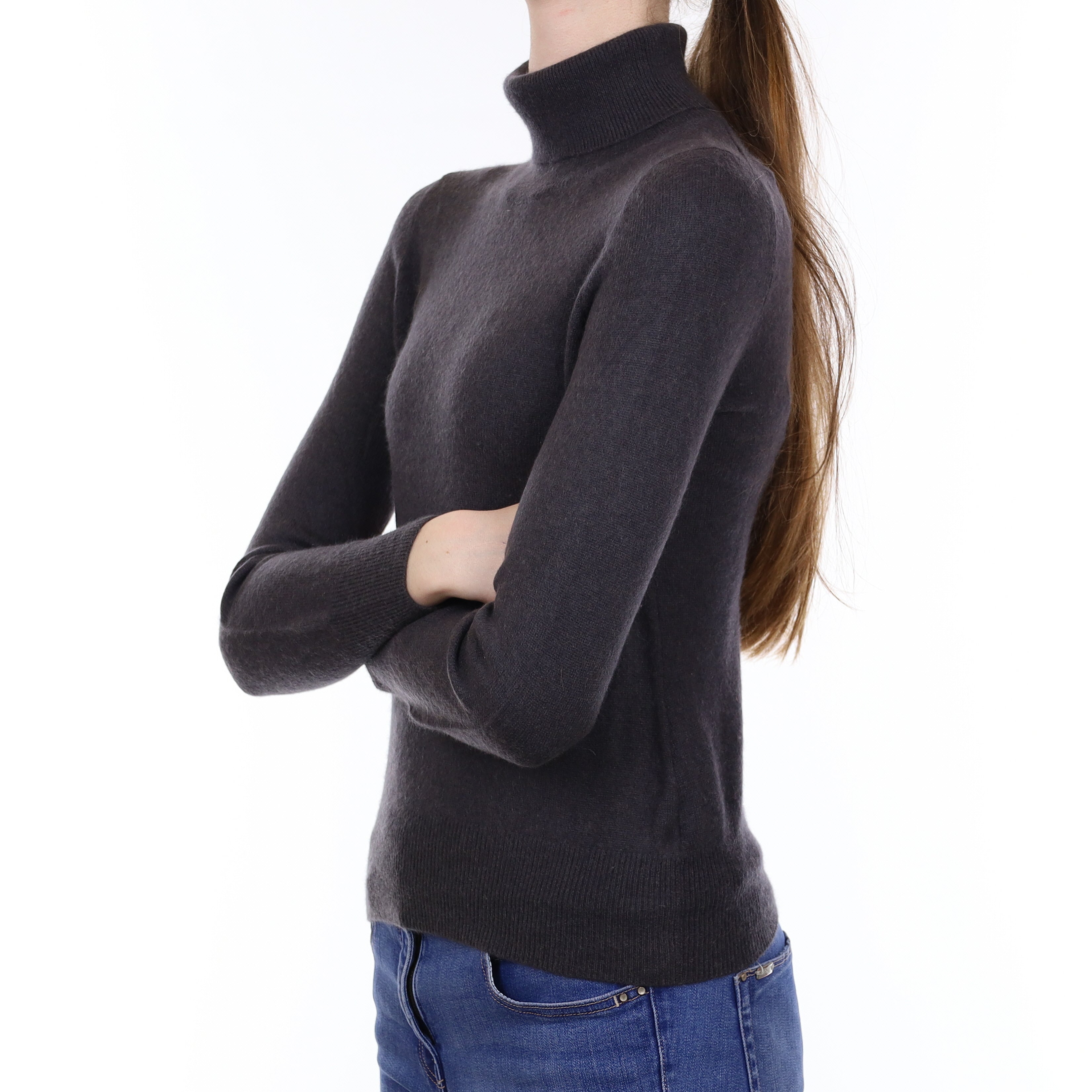 Slate Grey Cashmere Polo Neck Jumper Extra Small