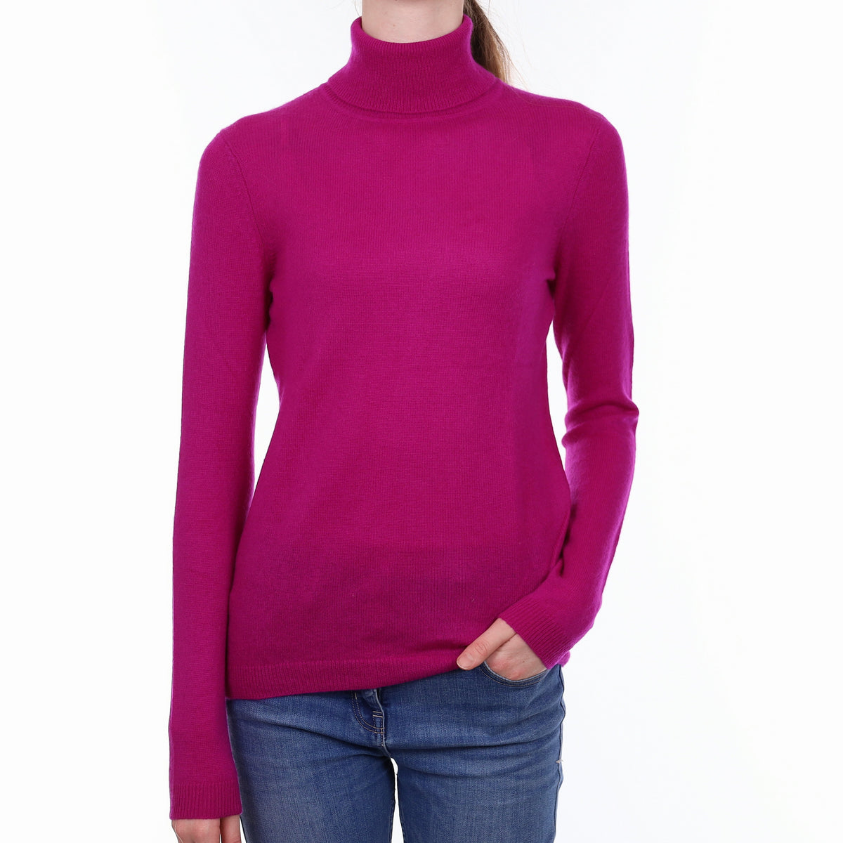 Magenta Pink Cashmere Polo Neck Jumper Extra Small