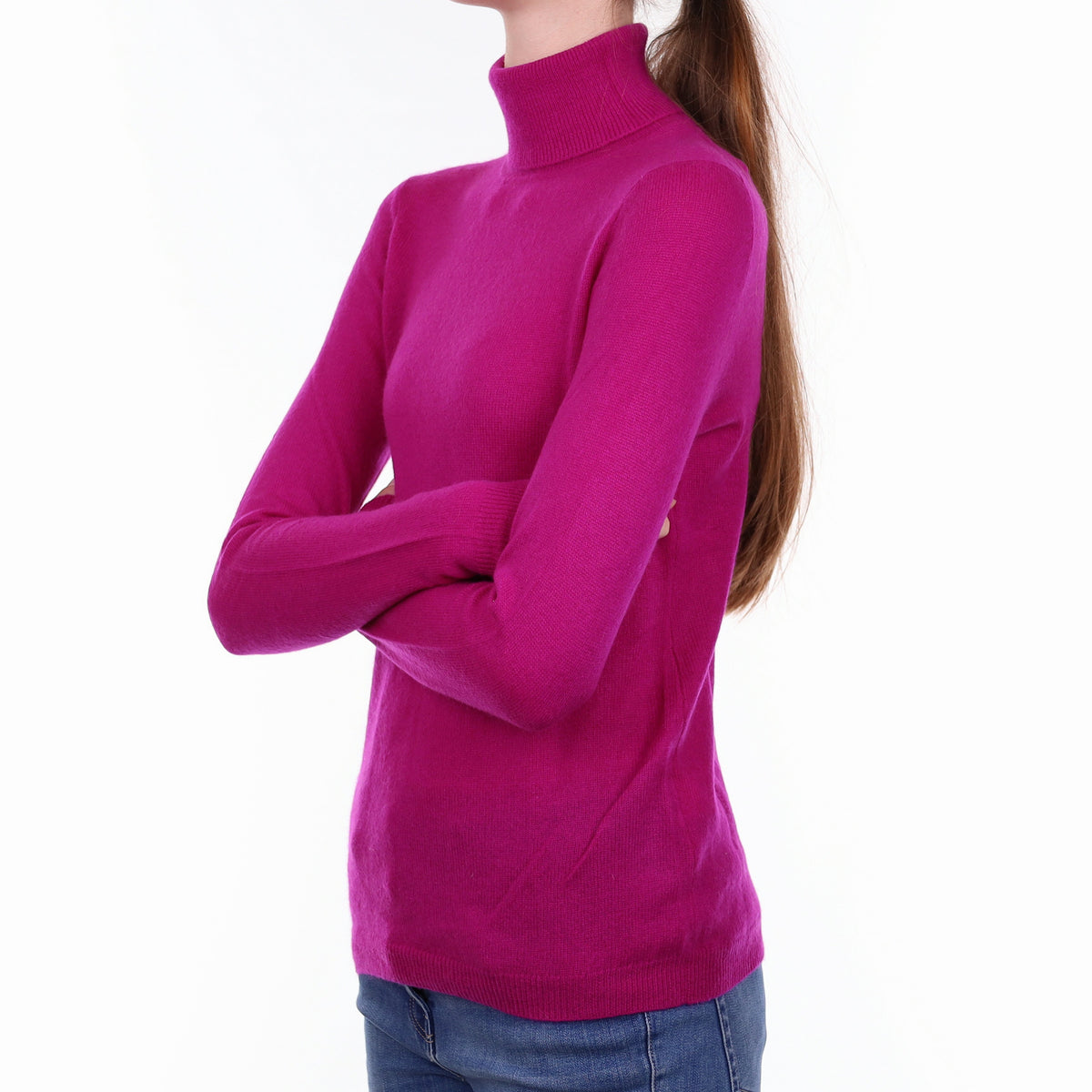 Magenta Pink Cashmere Polo Neck Jumper Extra Small
