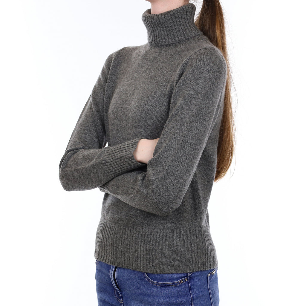Slate Grey Heavy Knit Cashmere Polo Neck Jumper Extra Small
