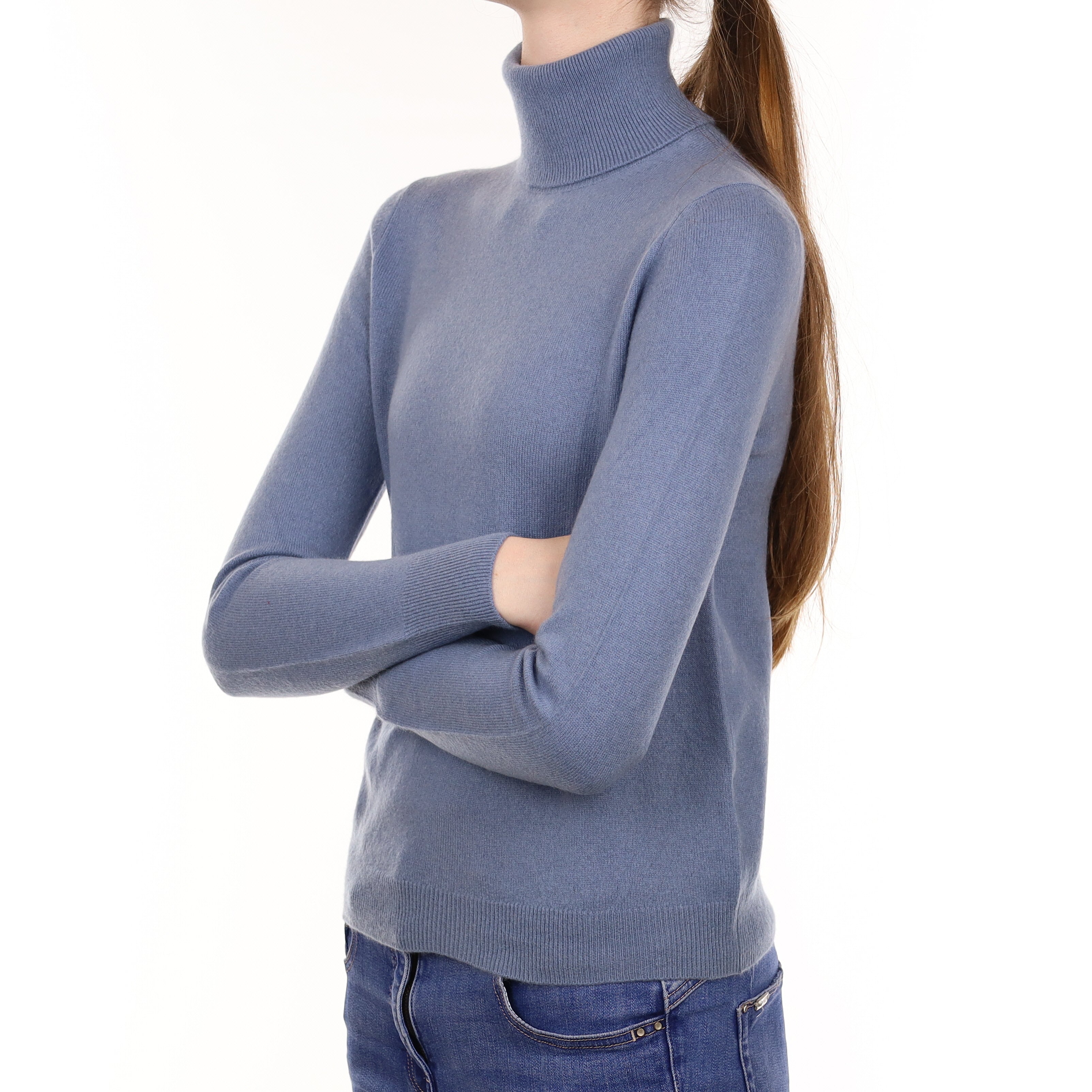 Hazy Blue Cashmere Polo Neck Jumper Extra Small