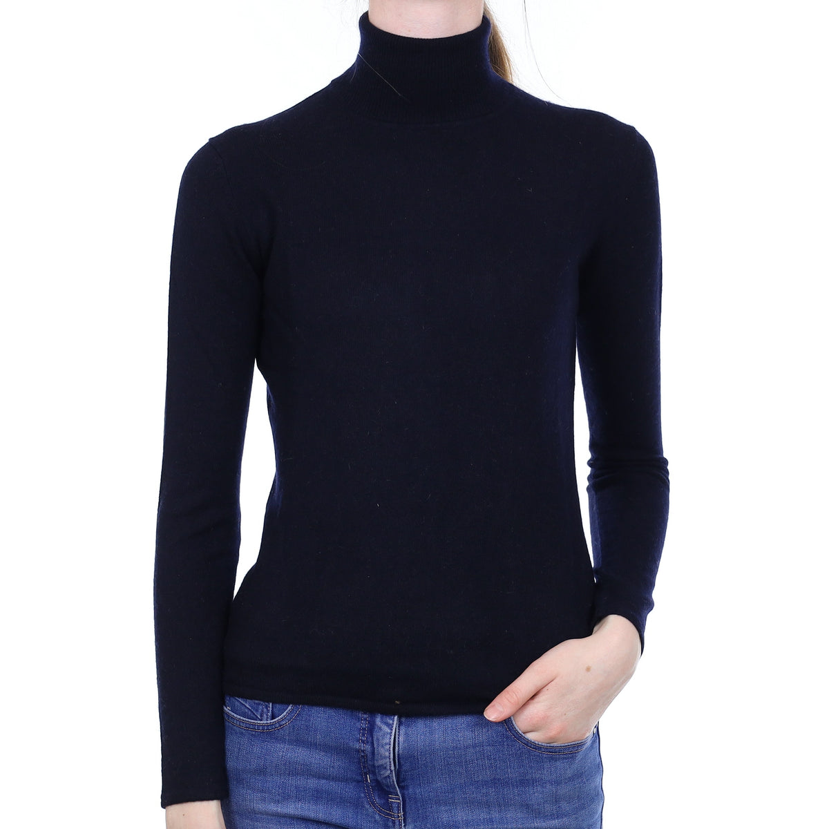 Dark Navy Cashmere Polo Neck Jumper Extra Small