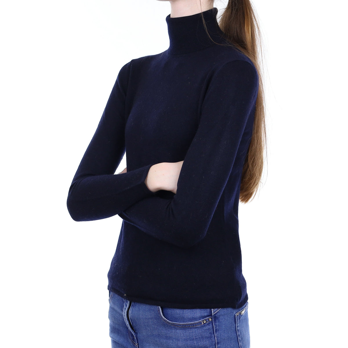 Dark Navy Cashmere Polo Neck Jumper Extra Small