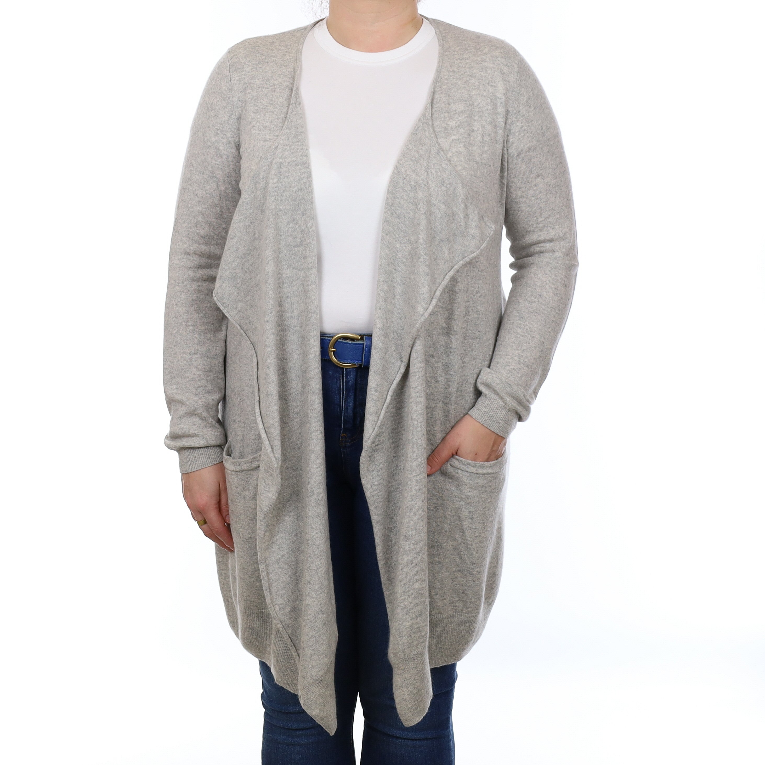 Mist Grey Cashmere Waterfall Cardigan with Pockets Large