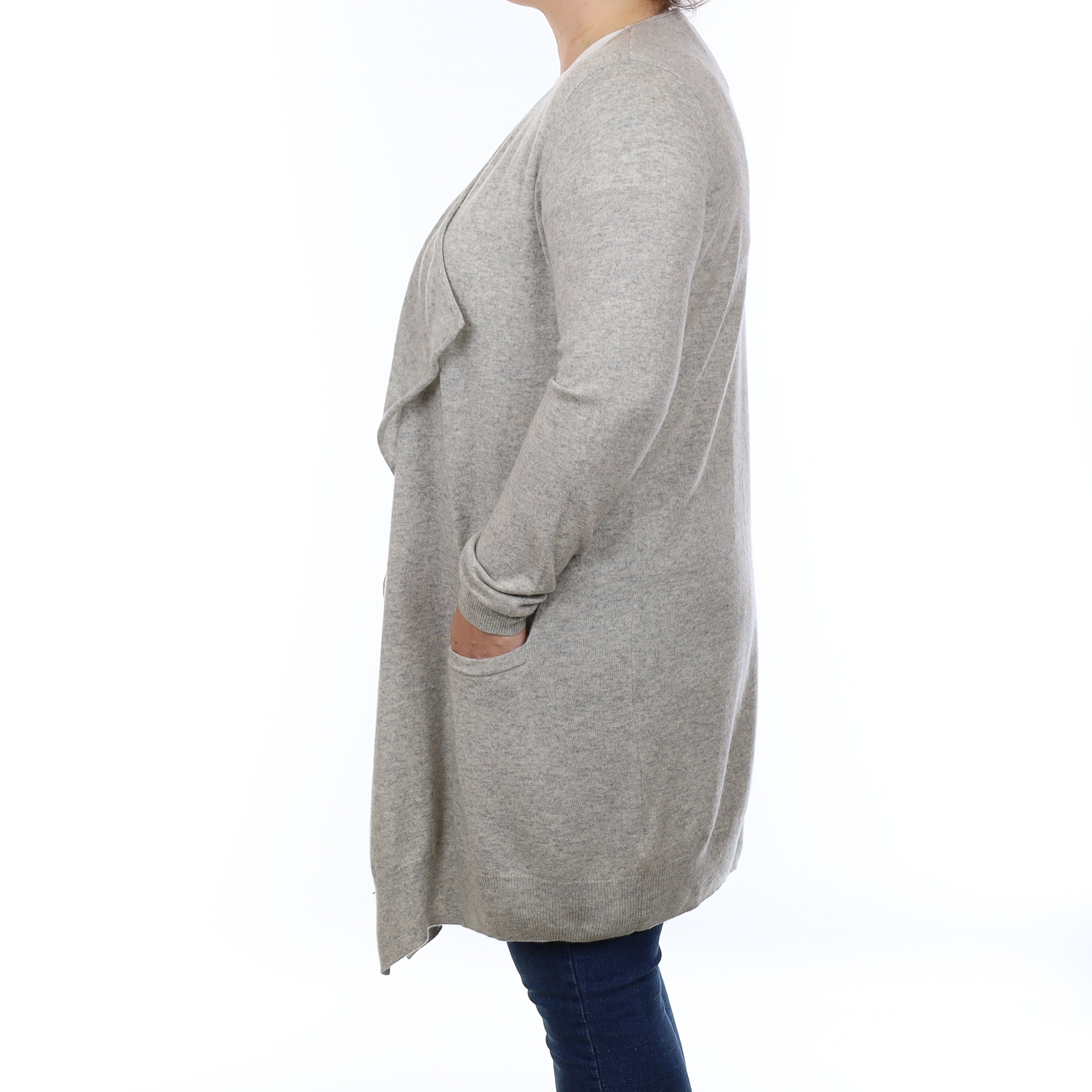 Mist Grey Cashmere Waterfall Cardigan with Pockets Large