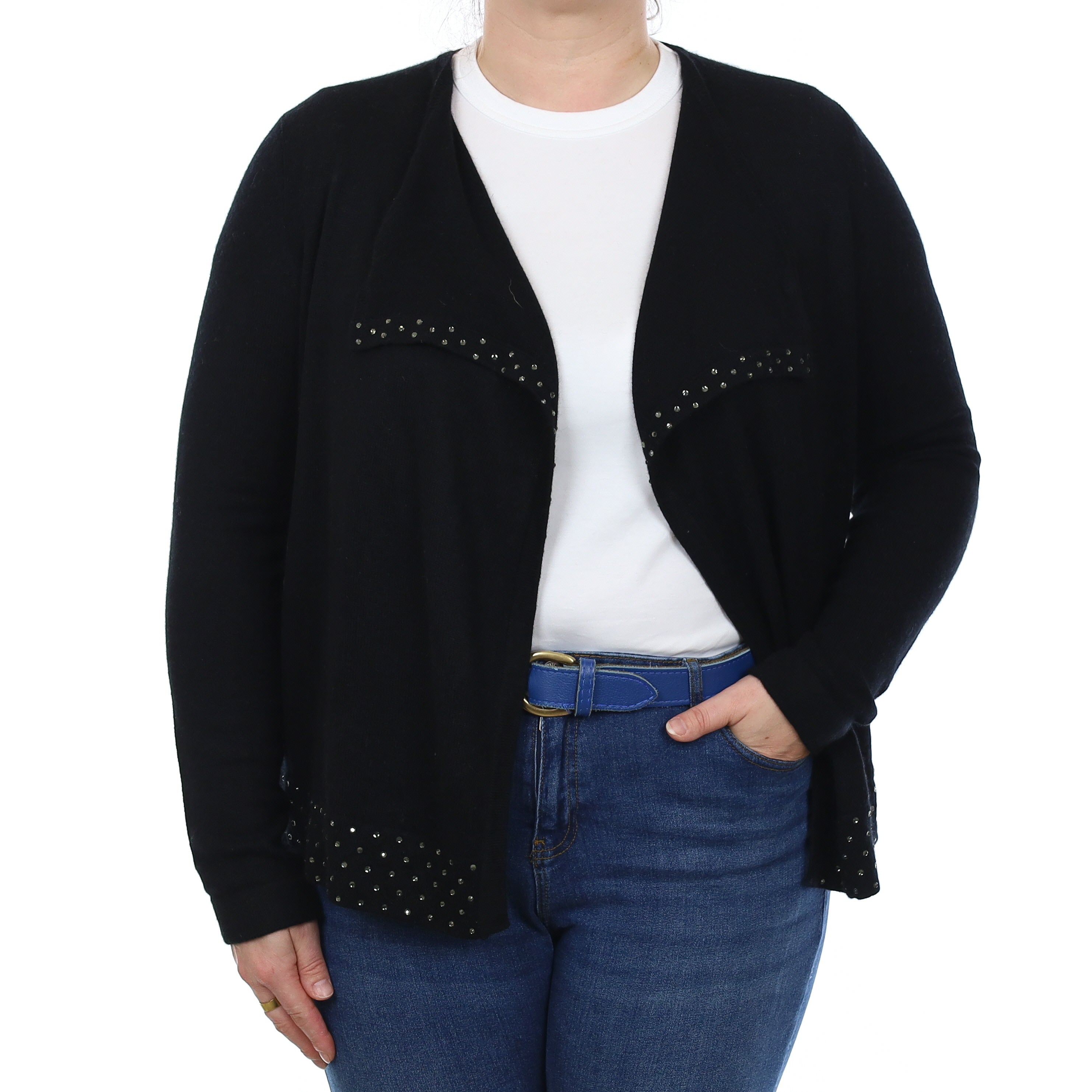 Black Diamanté Embellished Cashmere Waterfall Cardigan Large