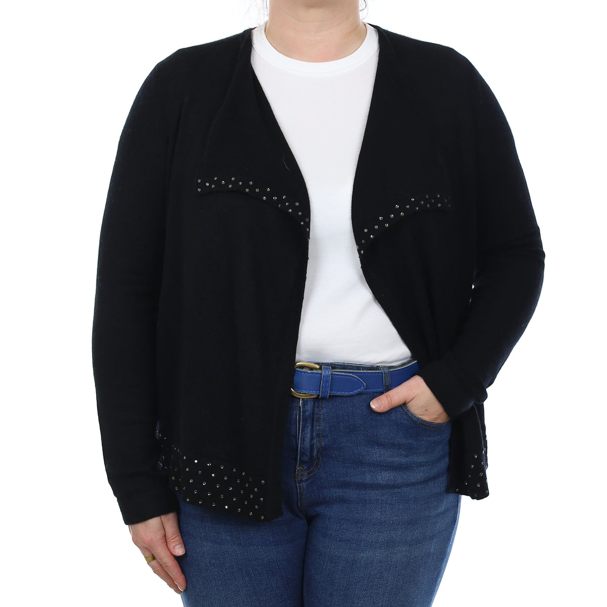 Black Diamanté Embellished Cashmere Waterfall Cardigan Large