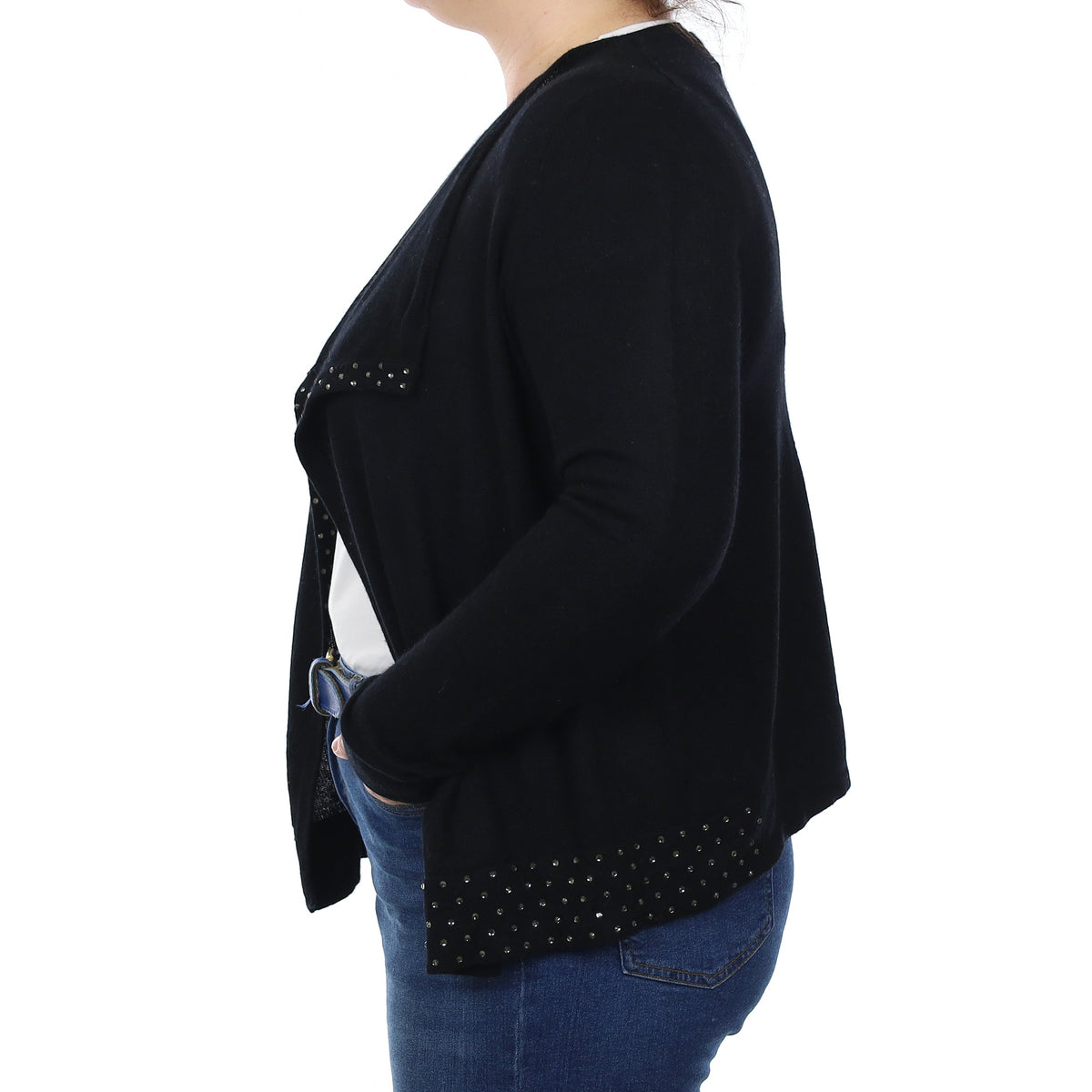 Black Diamanté Embellished Cashmere Waterfall Cardigan Large