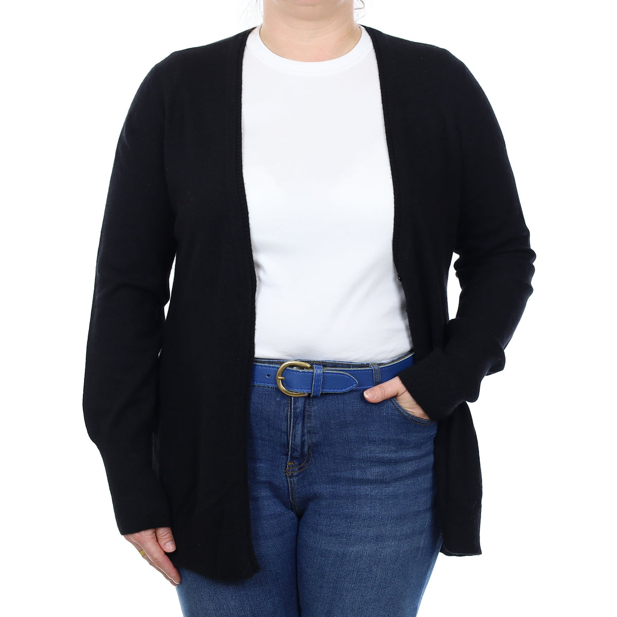Black Cashmere Low V Neck Cardigan with Pockets Large