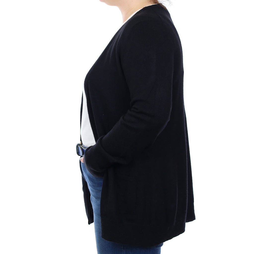 Black Cashmere Low V Neck Cardigan with Pockets Large