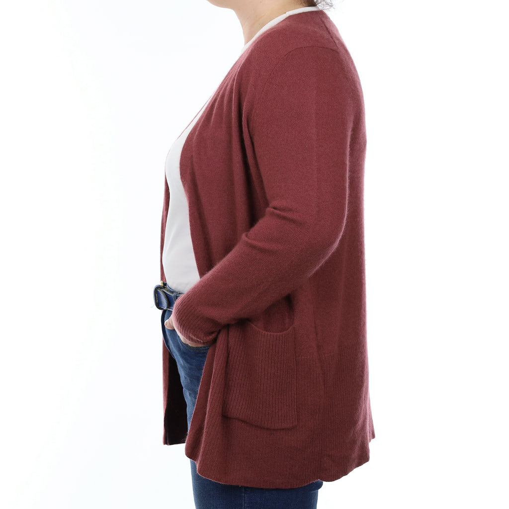 Brick Pink Cashmere Edge to Edge Cardigan with Pockets Large